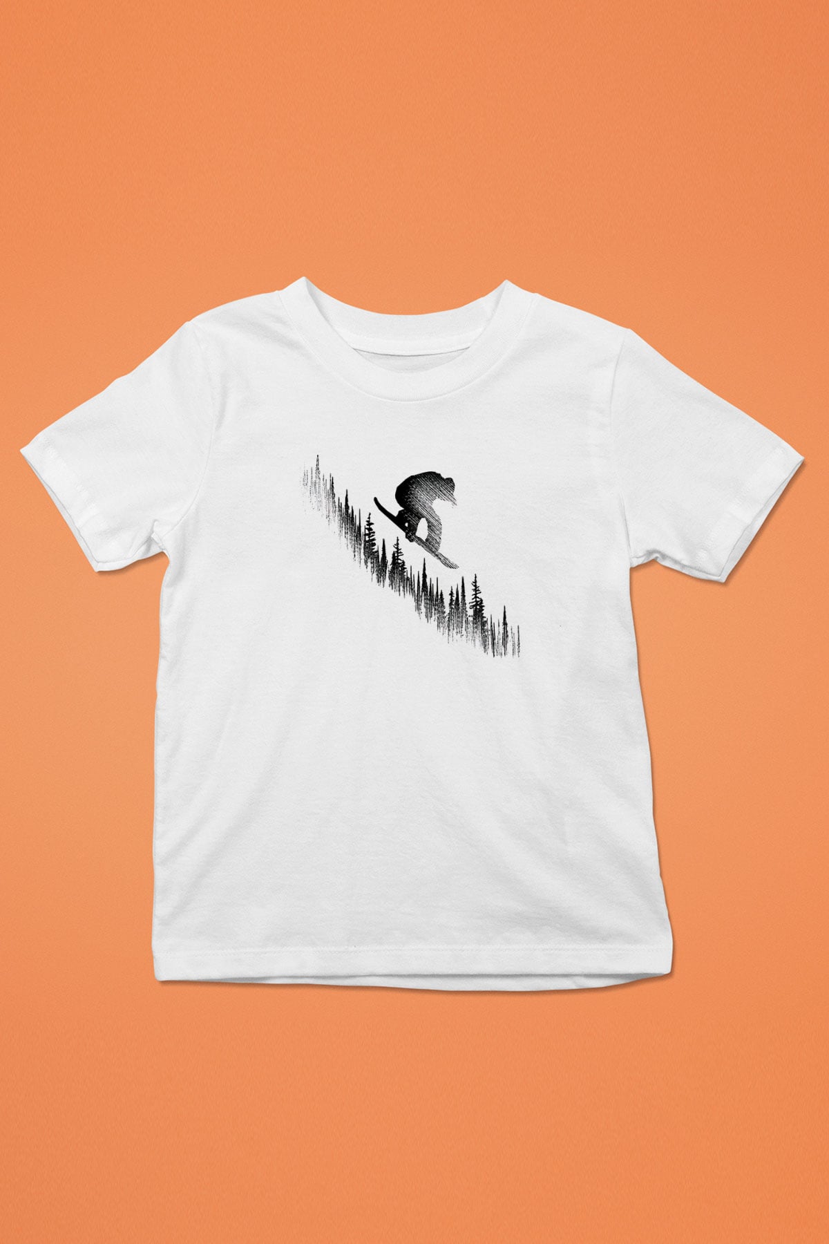 Snowboarding Baskılı Unisex Beyaz Çocuk Tişört - Tshirt