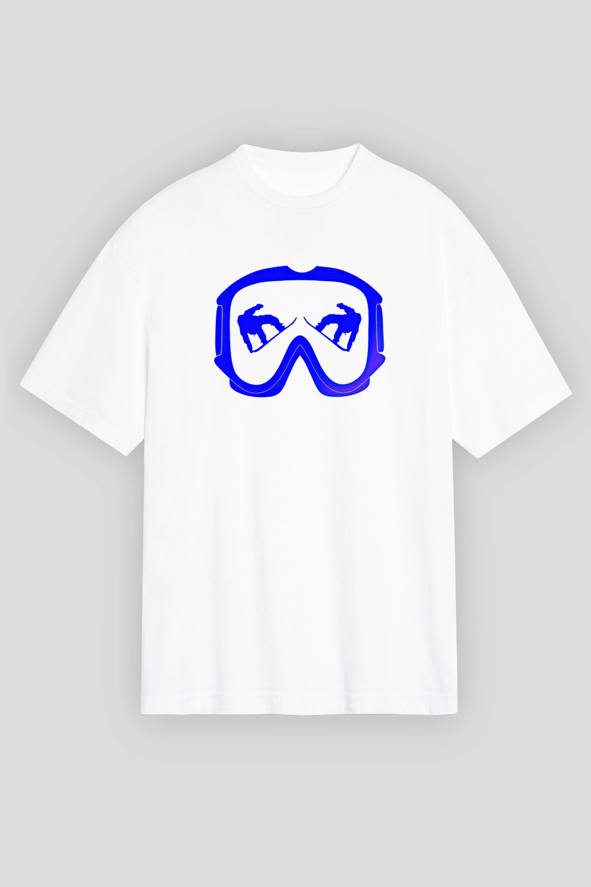 Snowboarding Baskılı Unisex Beyaz Oversize Tişört - Tshirt