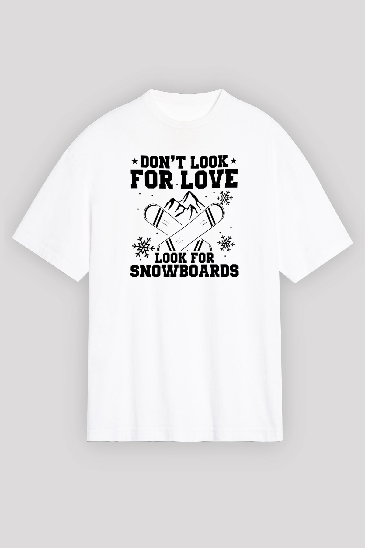 Snowboarding Baskılı Unisex Beyaz Oversize Tişört - Tshirt