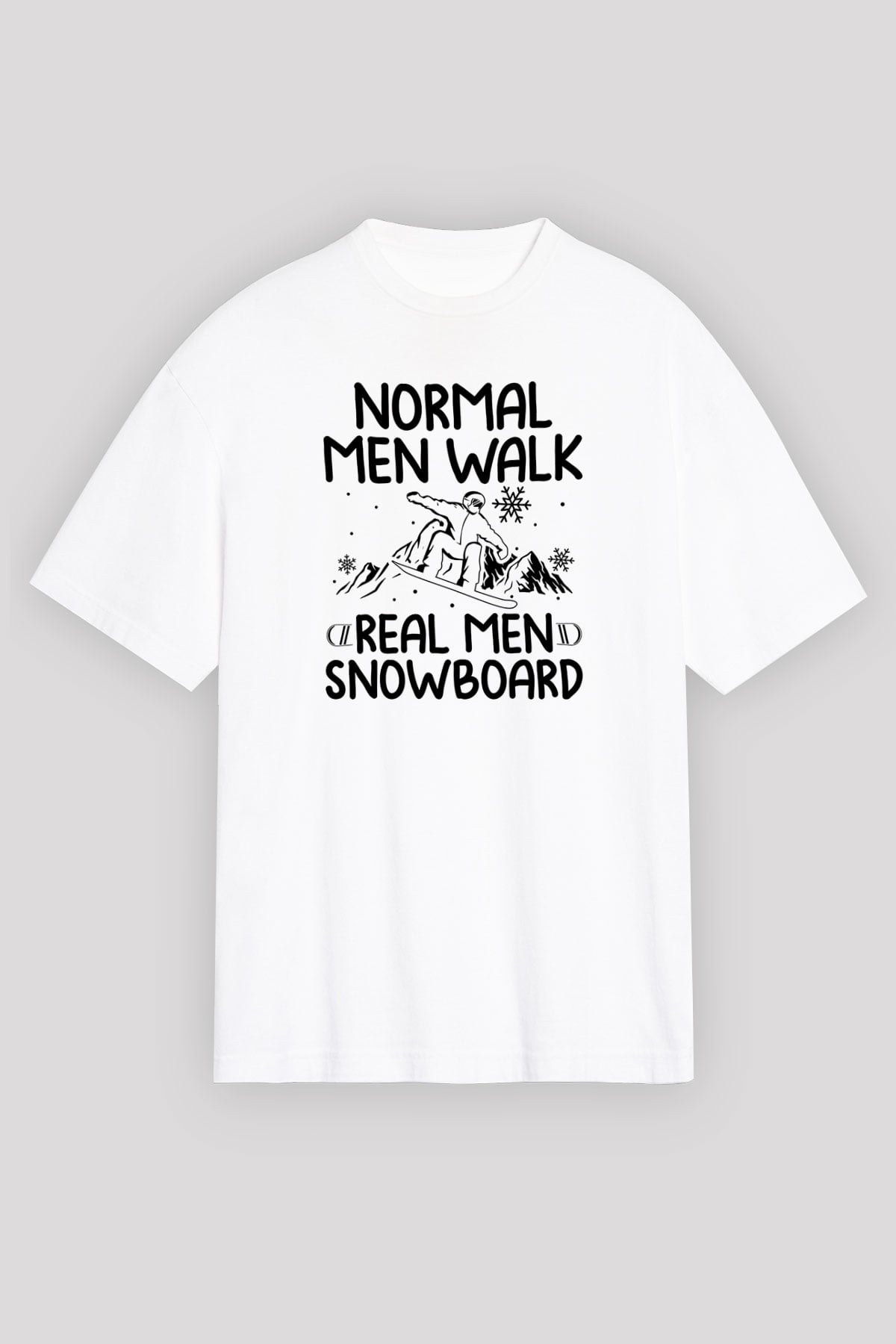 Snowboarding Baskılı Unisex Beyaz Oversize Tişört - Tshirt
