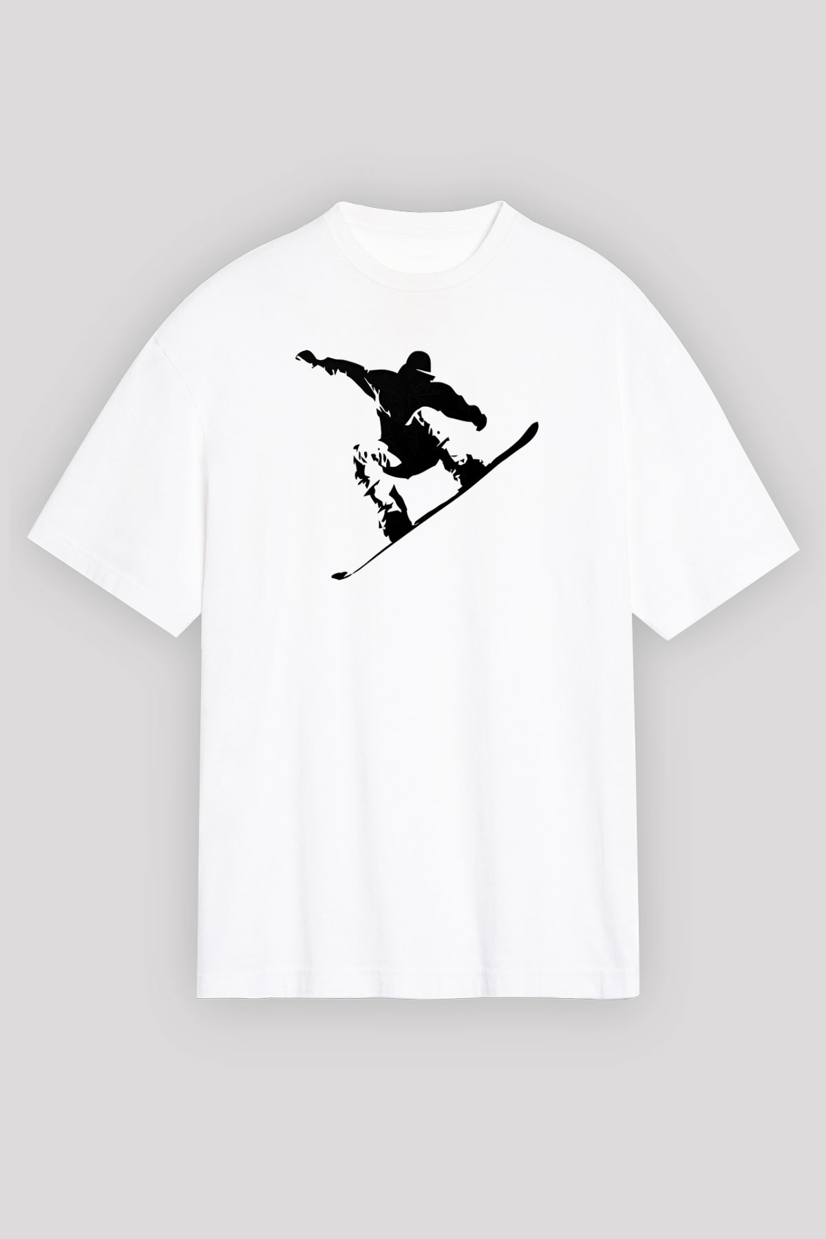 Snowboarding Baskılı Unisex Beyaz Oversize Tişört - Tshirt