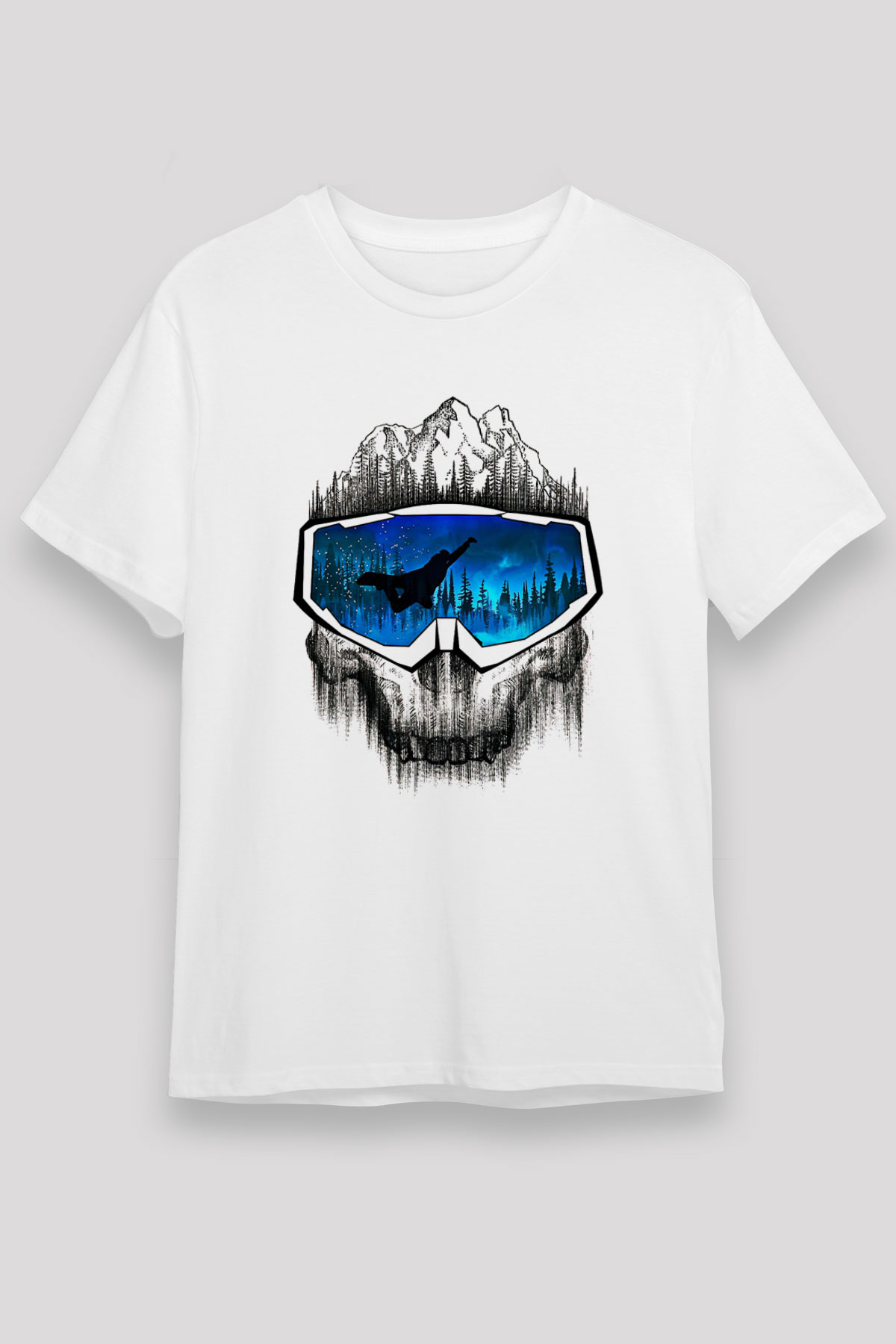 Snowboarding Baskılı Unisex Beyaz Tişört - Tshirt