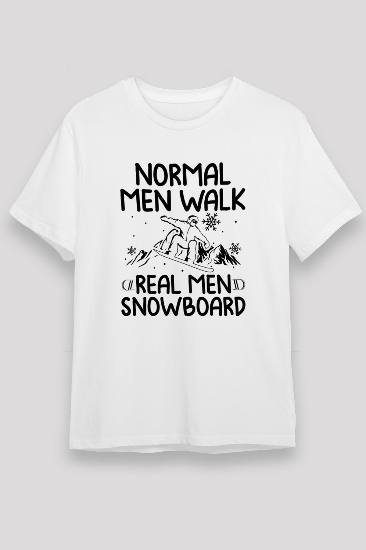 Snowboarding Baskılı Unisex Beyaz Tişört - Tshirt