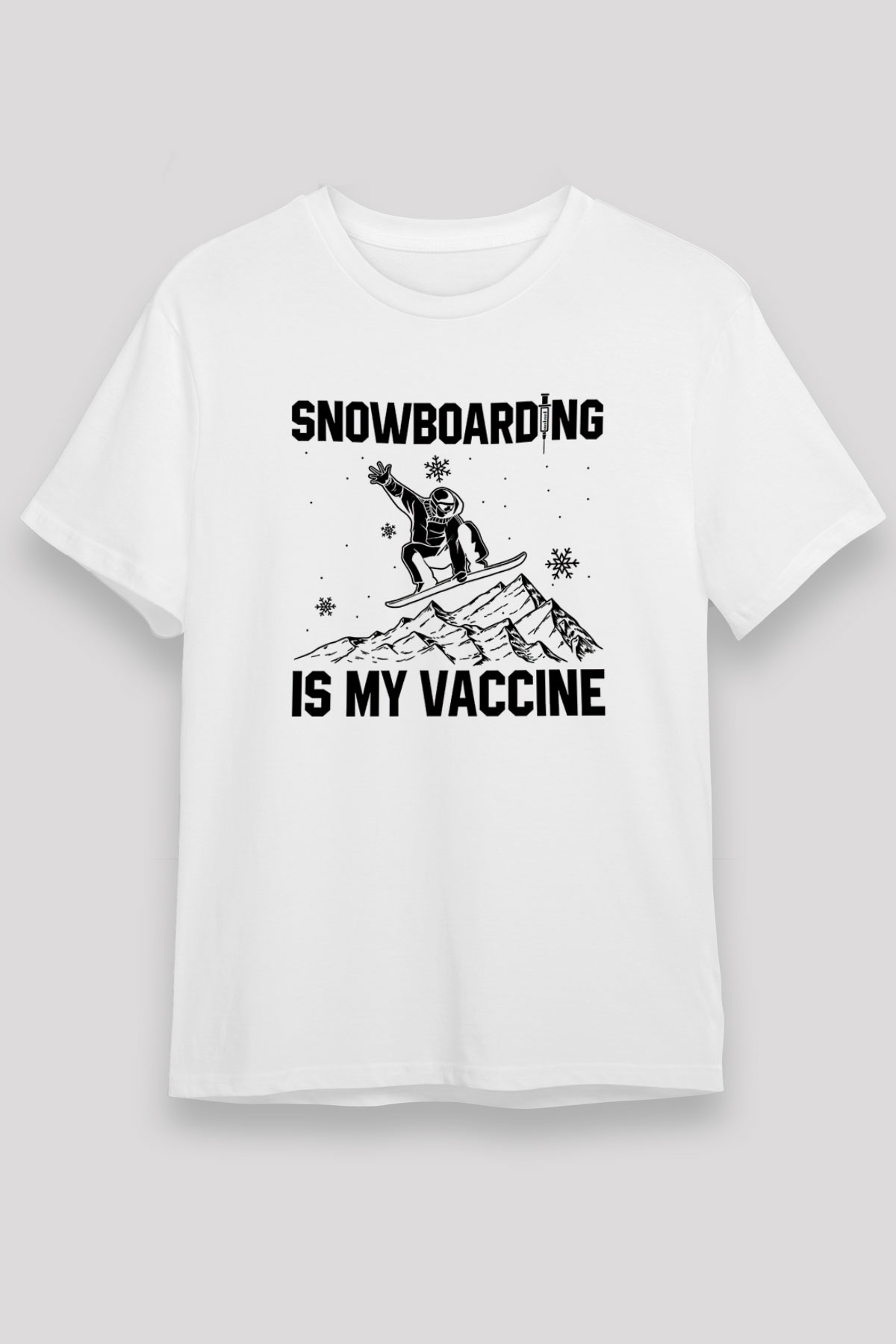 Snowboarding Baskılı Unisex Beyaz Tişört - Tshirt