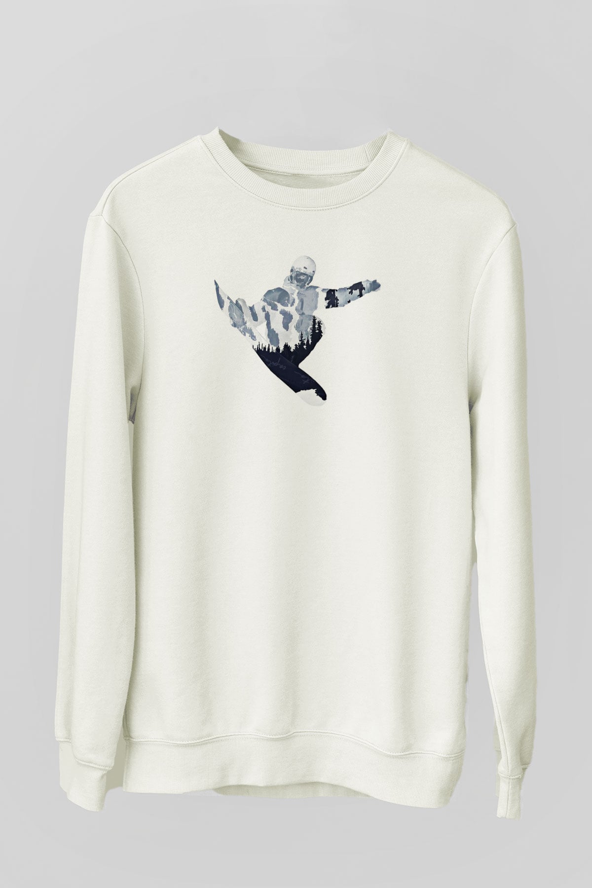 Snowboarding Baskılı Unisex Ekru Sweatshirt