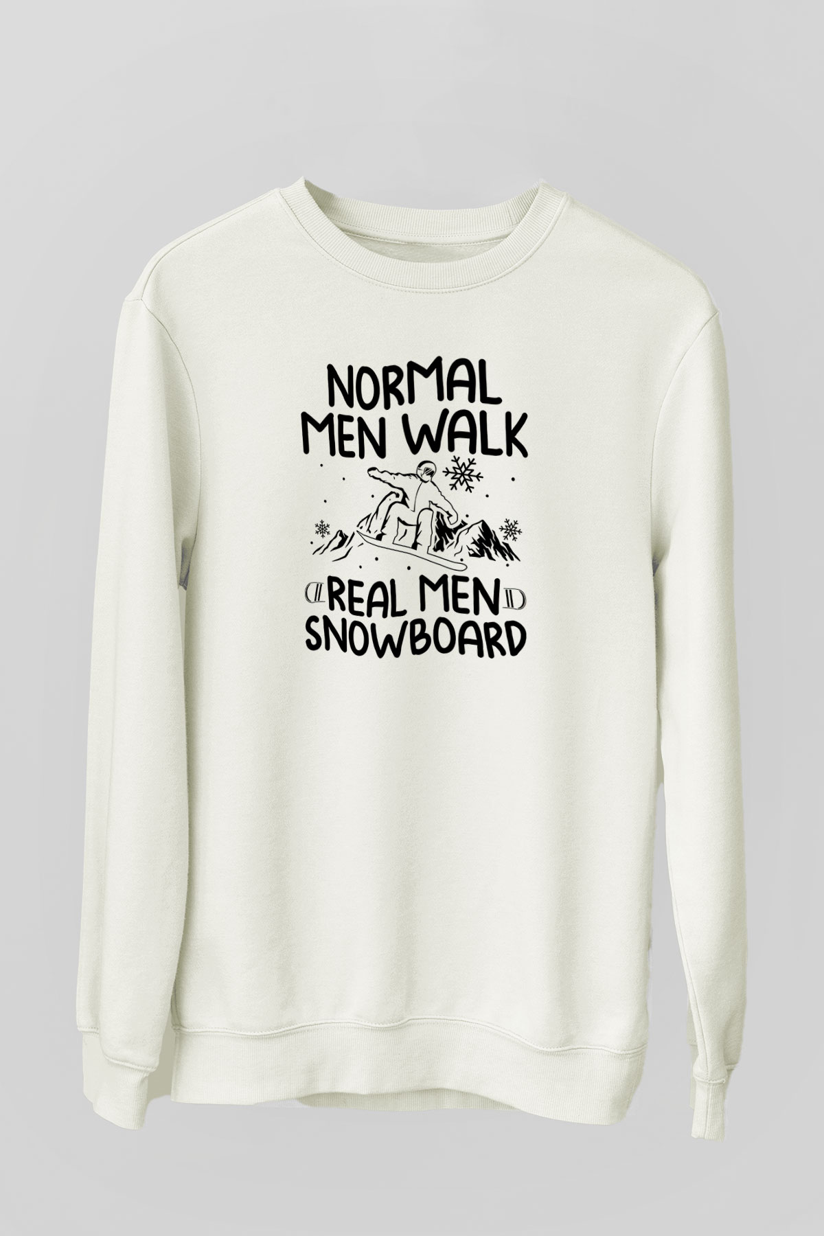 Snowboarding Baskılı Unisex Ekru Sweatshirt
