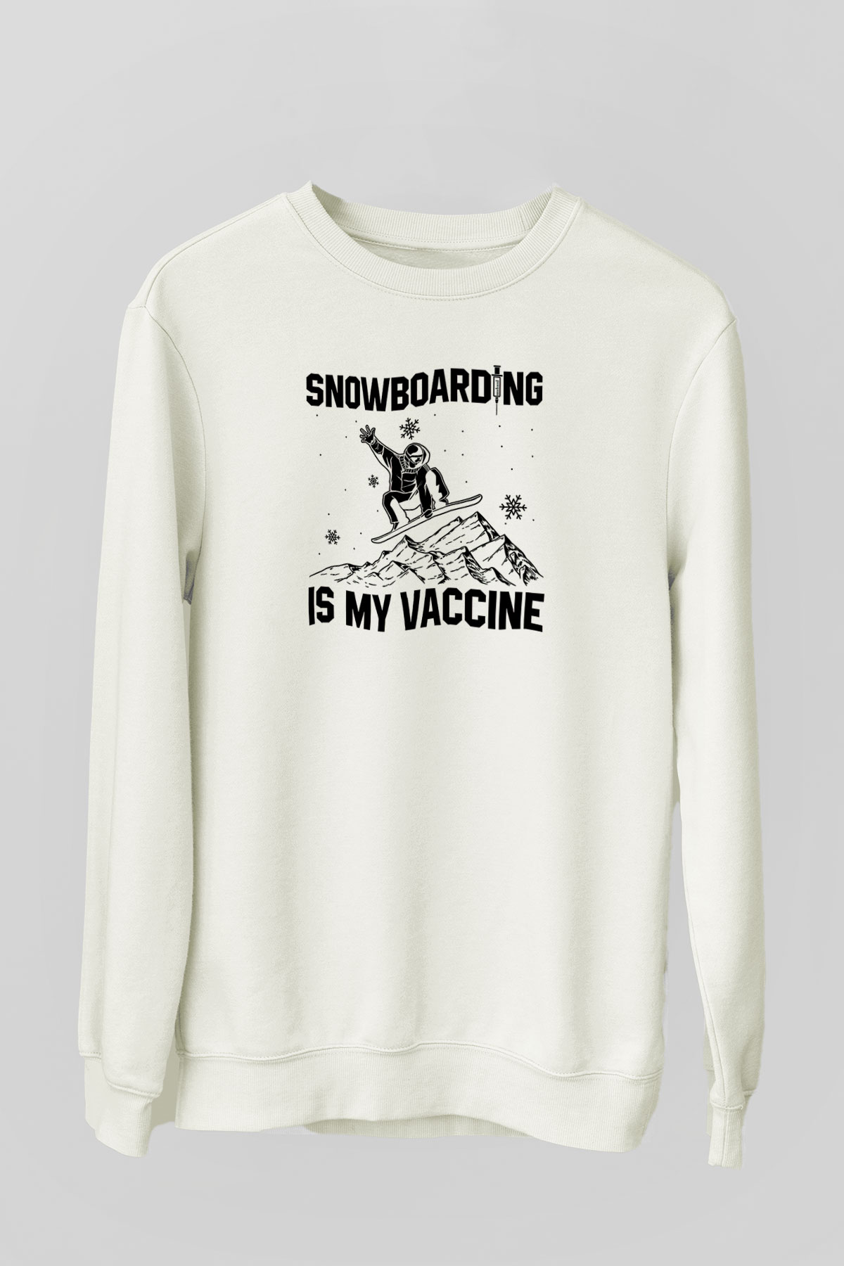Snowboarding Baskılı Unisex Ekru Sweatshirt