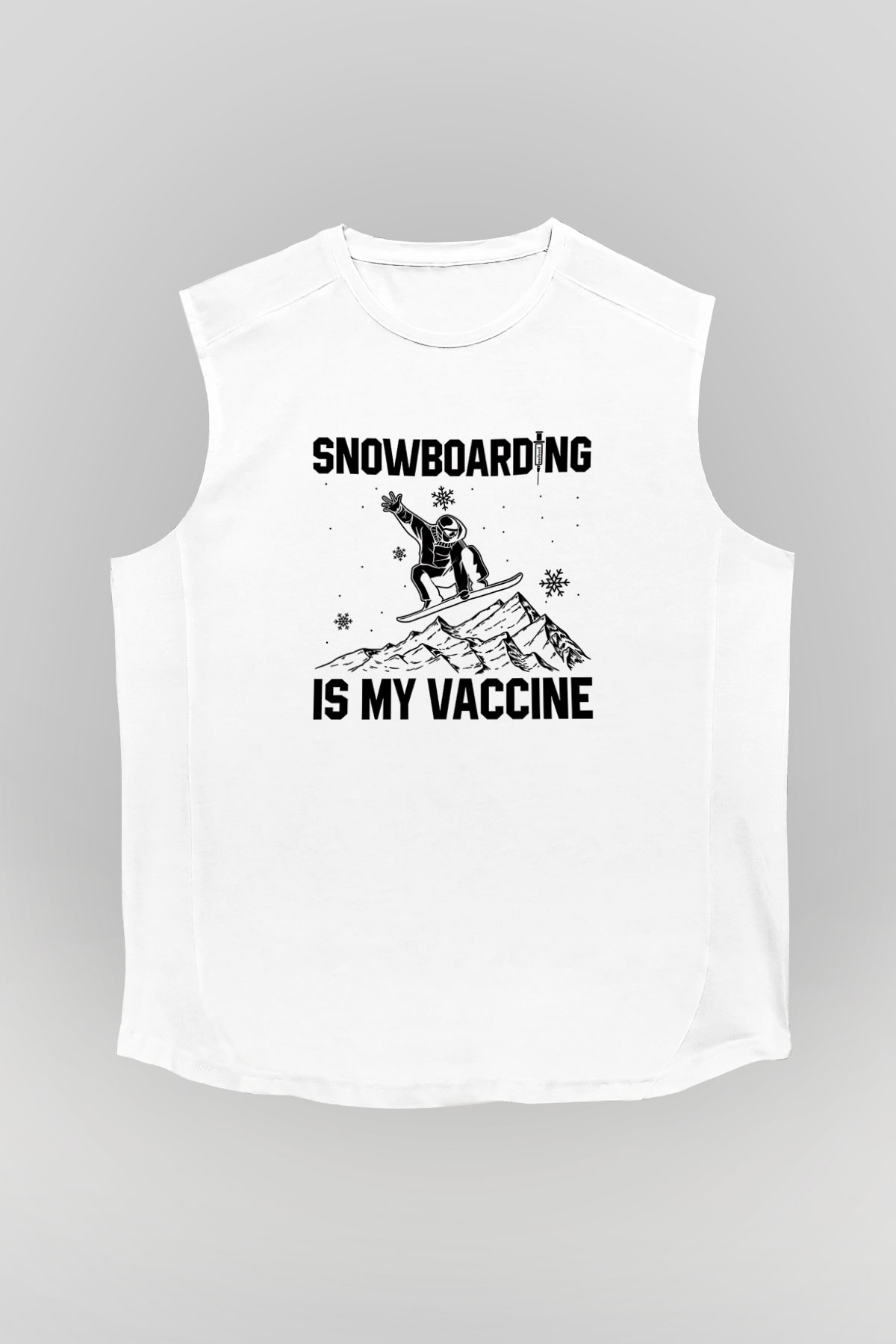 Snowboarding Baskılı Unisex Kolsuz Beyaz Tişört