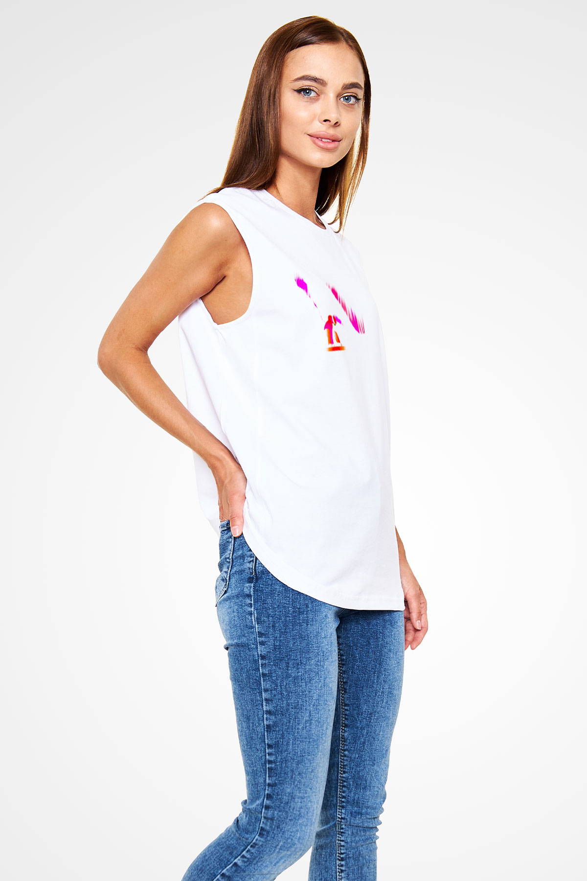 Snowboarding Baskılı Unisex Kolsuz Beyaz Tişört