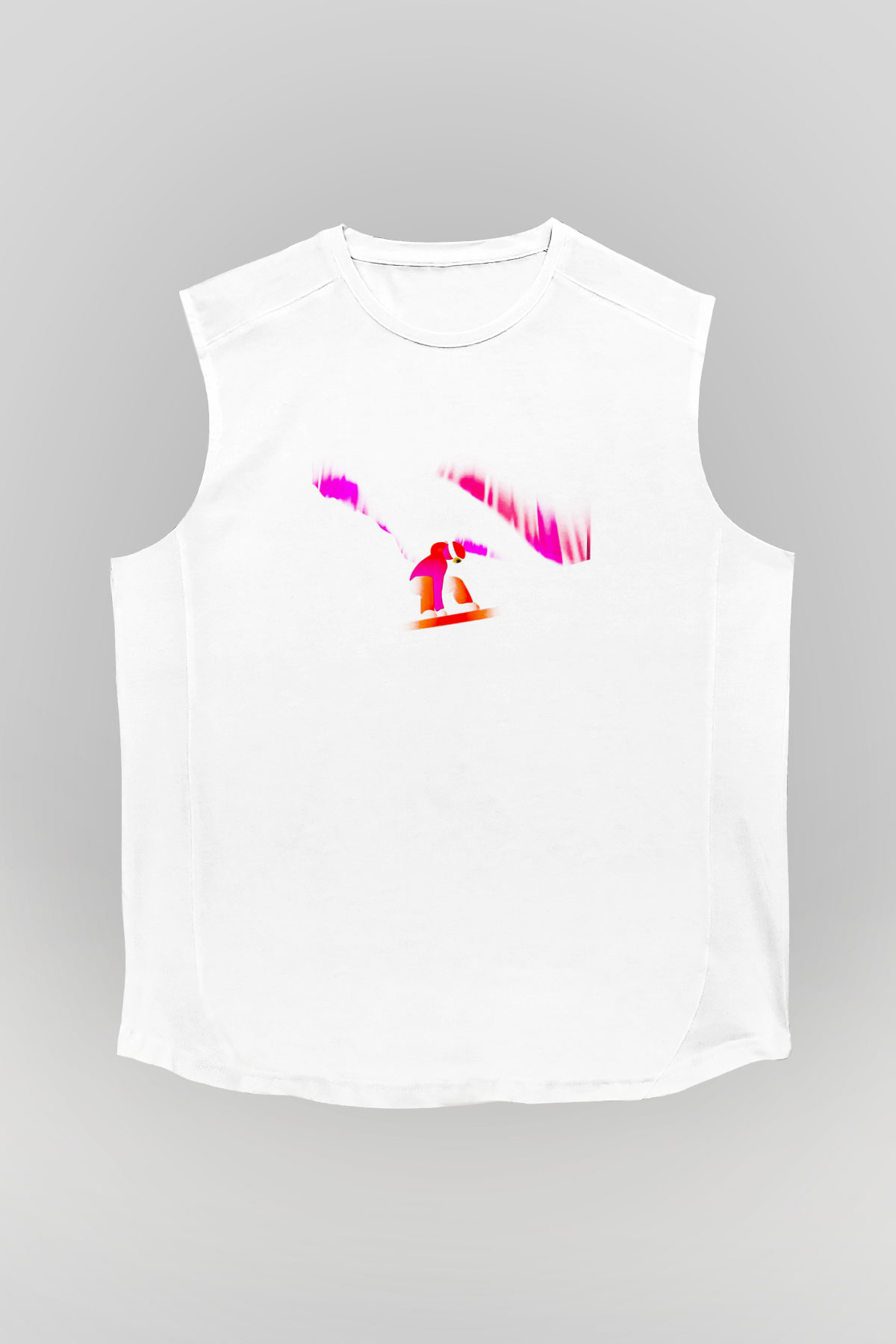 Snowboarding Baskılı Unisex Kolsuz Beyaz Tişört
