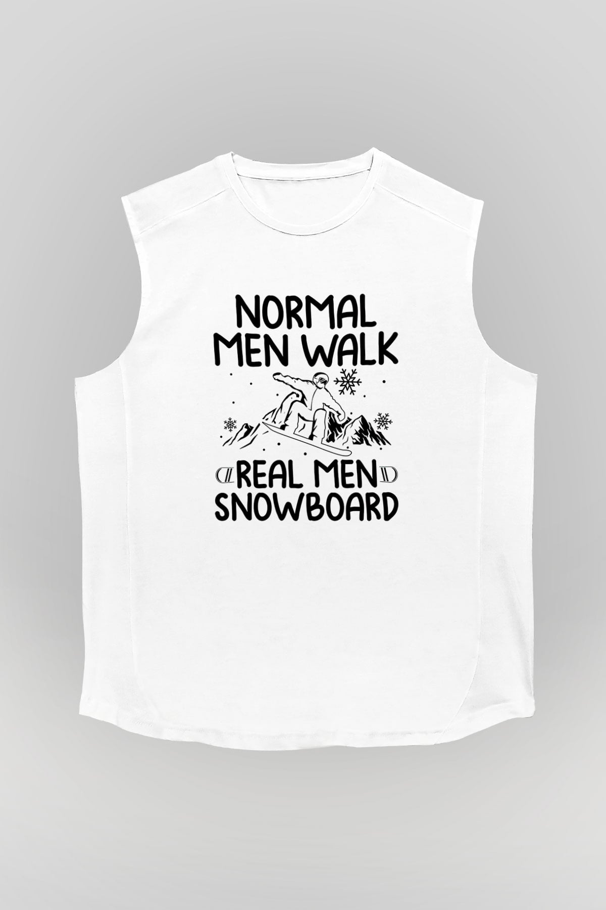 Snowboarding Baskılı Unisex Kolsuz Beyaz Tişört