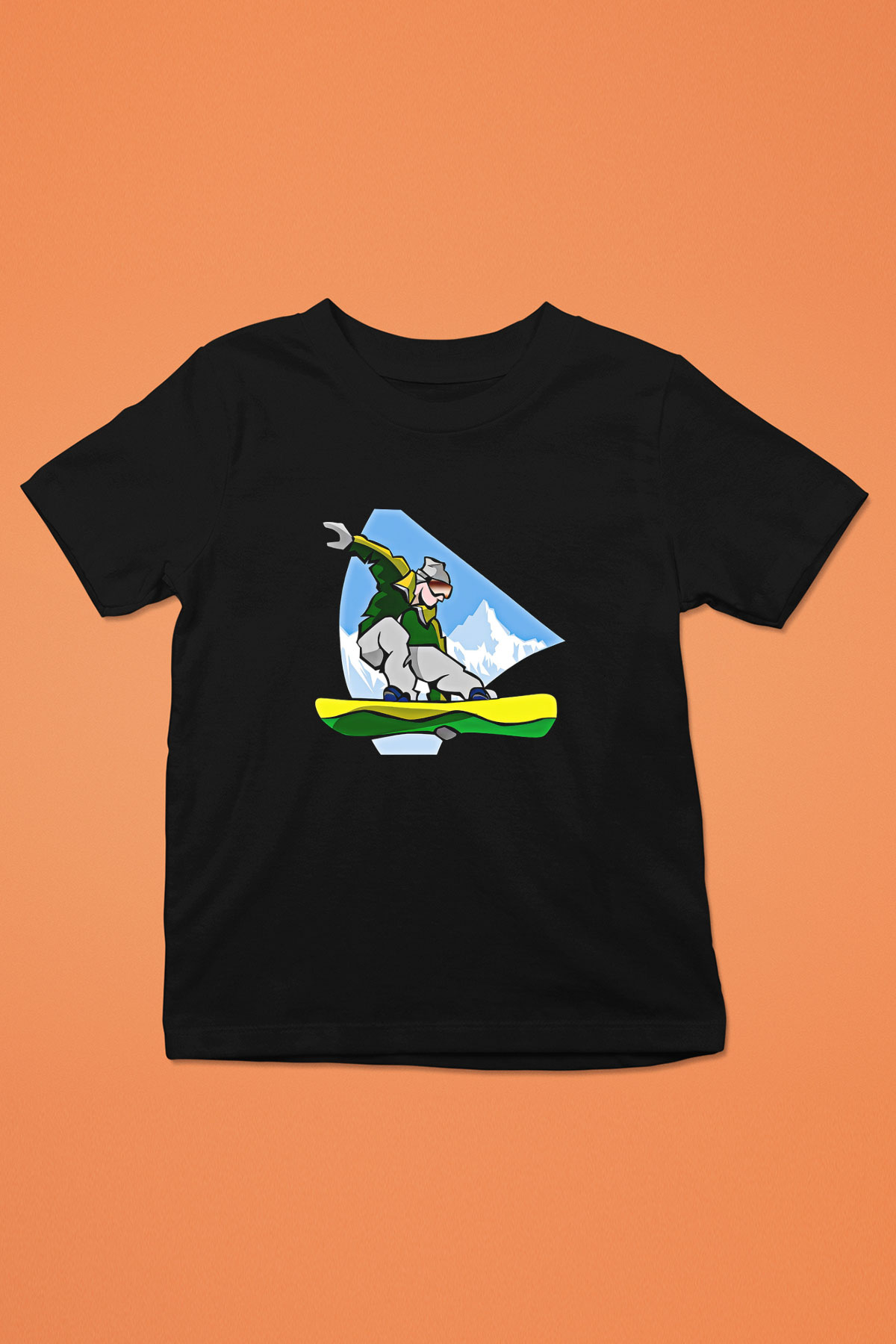 Snowboarding Baskılı Unisex Siyah Çocuk Tİşörtü - Tshirt