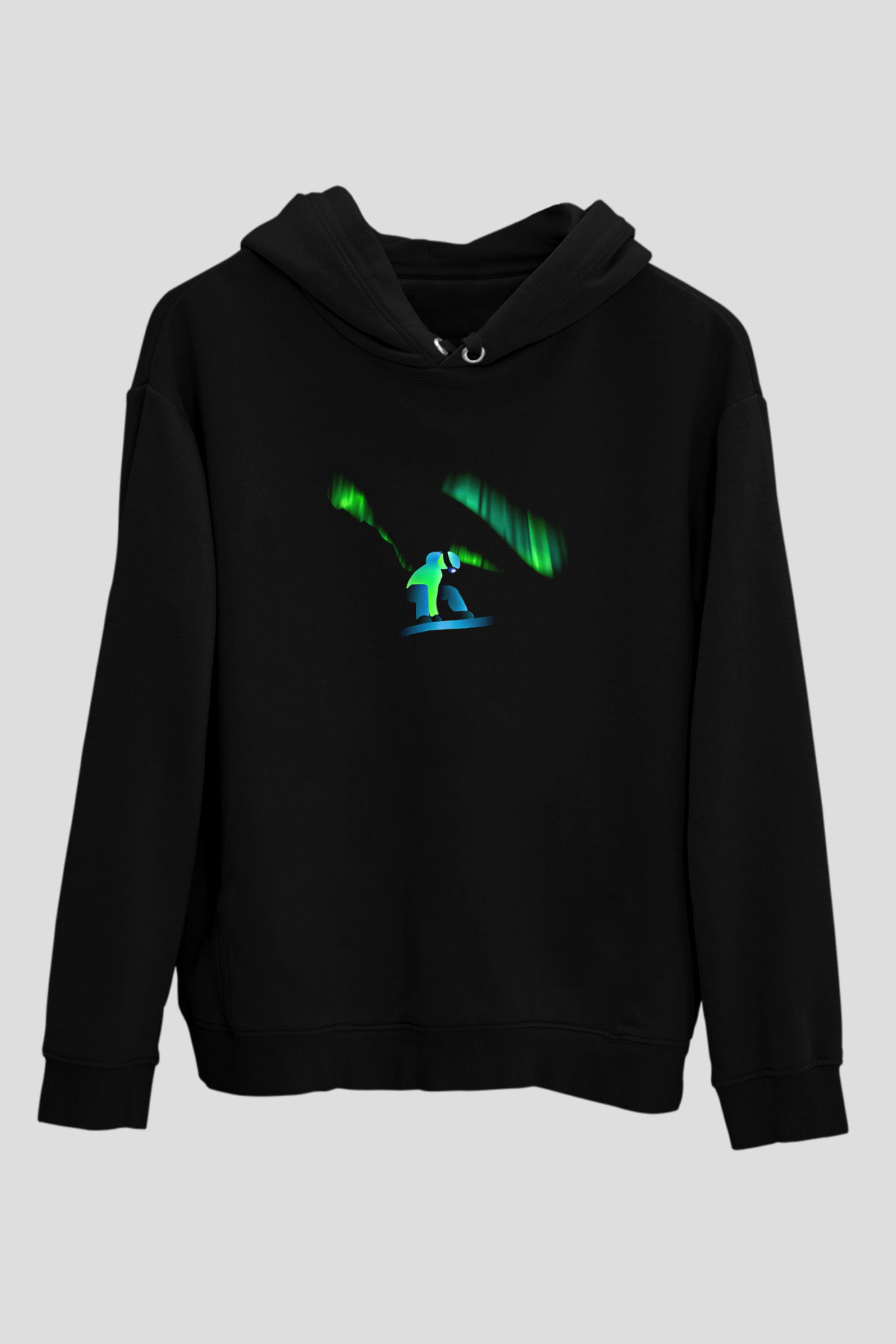 Snowboarding Baskılı Unisex Siyah Kapüşonlu Sweatshirt
