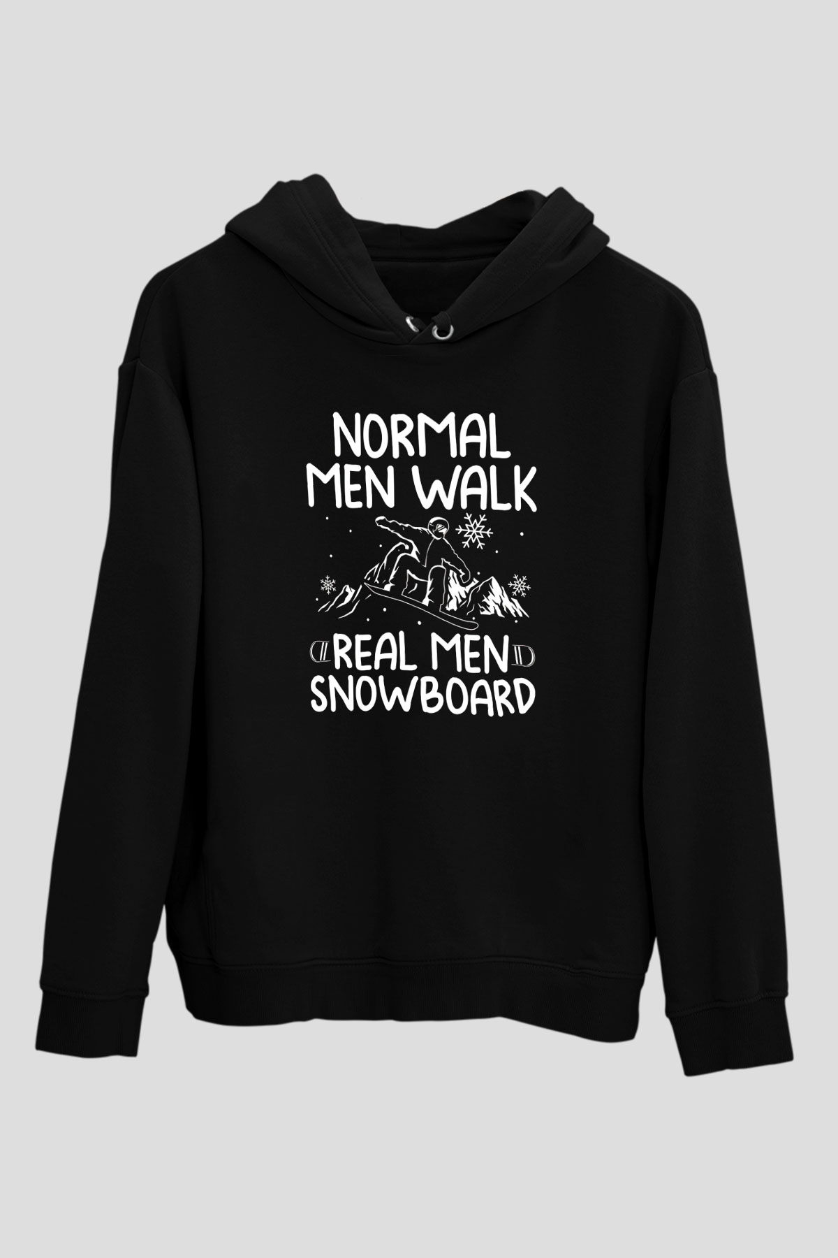 Snowboarding Baskılı Unisex Siyah Kapüşonlu Sweatshirt
