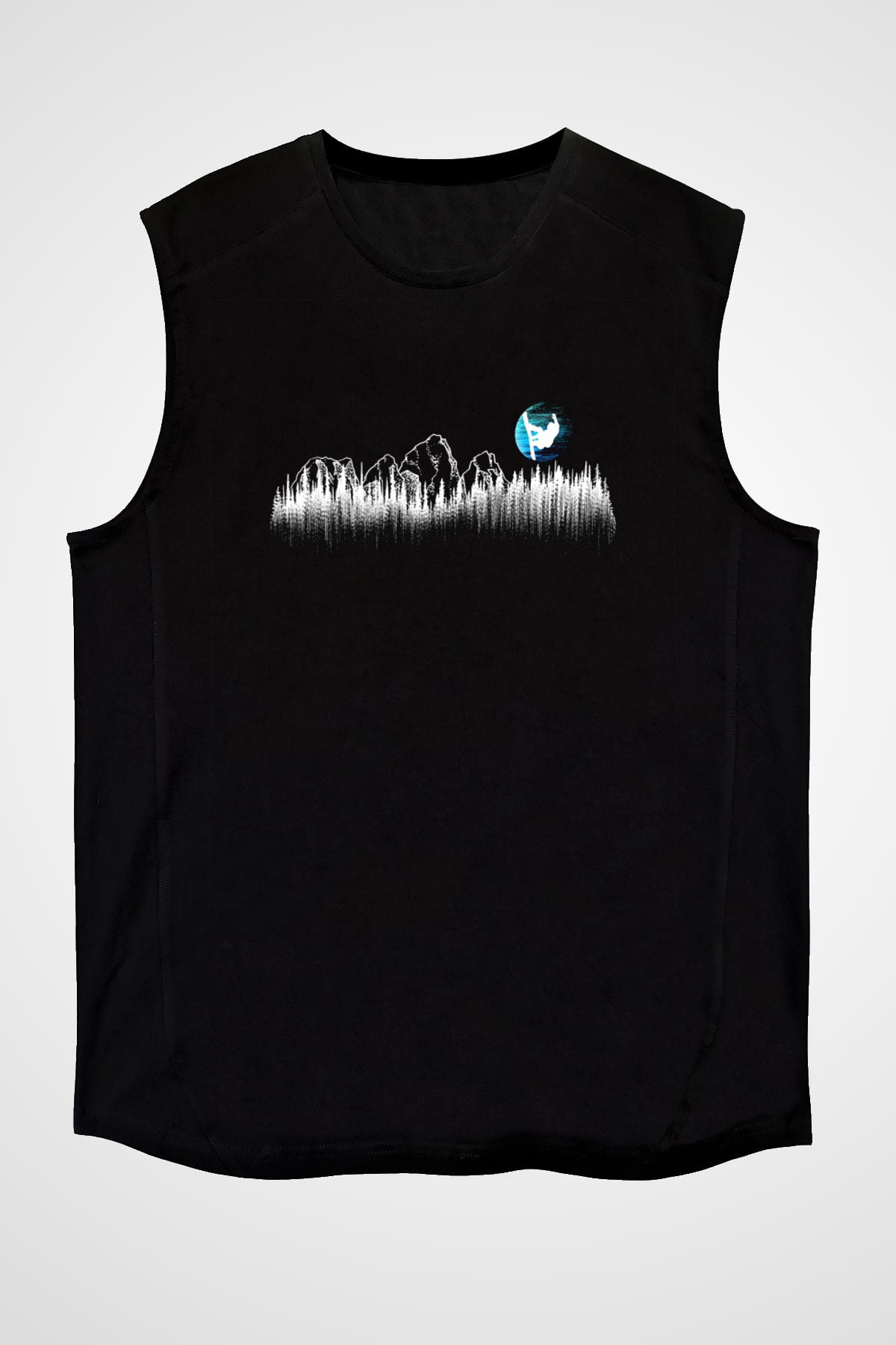 Snowboarding Baskılı Unisex Siyah Kolsuz Tişört