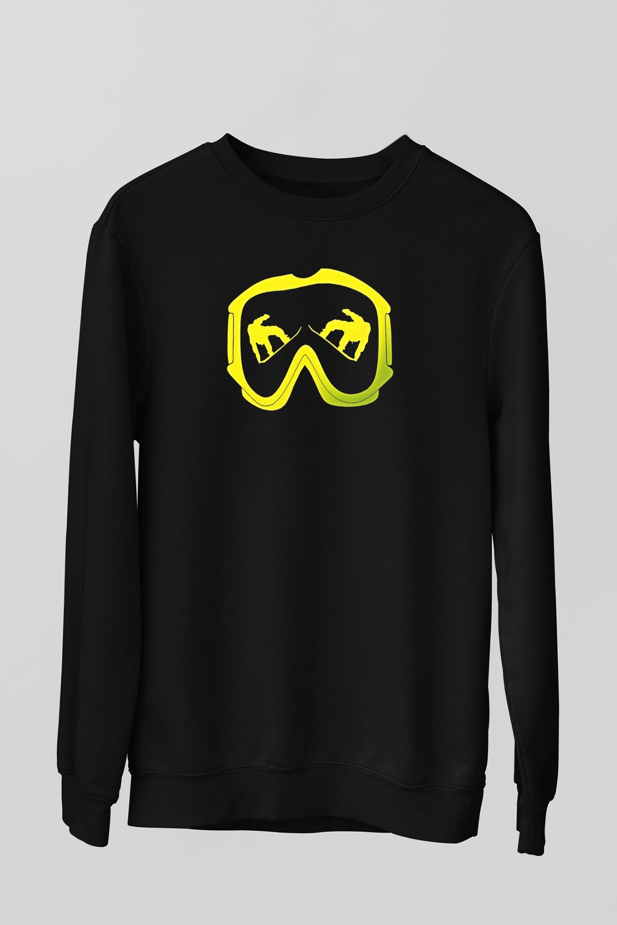 Snowboarding Baskılı Unisex Siyah Sweatshirt