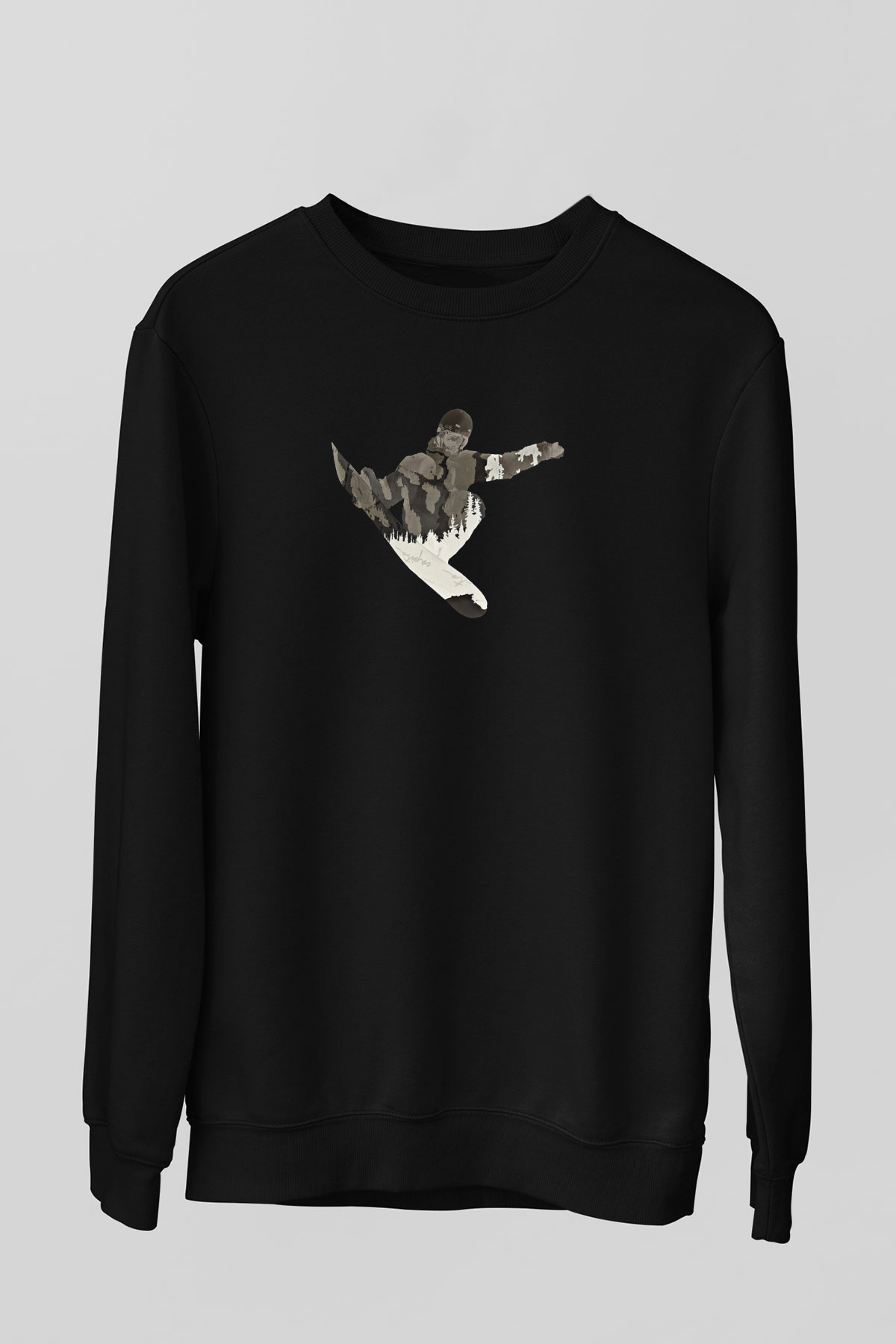 Snowboarding Baskılı Unisex Siyah Sweatshirt