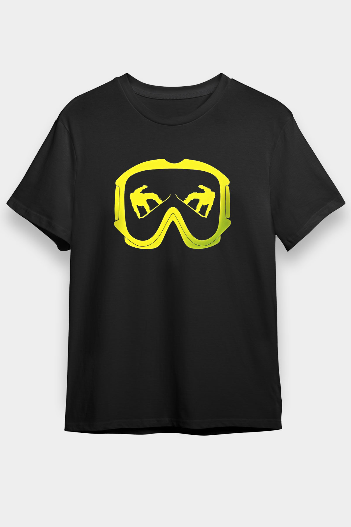 Snowboarding Baskılı Unisex Siyah Tişört - Tshirt
