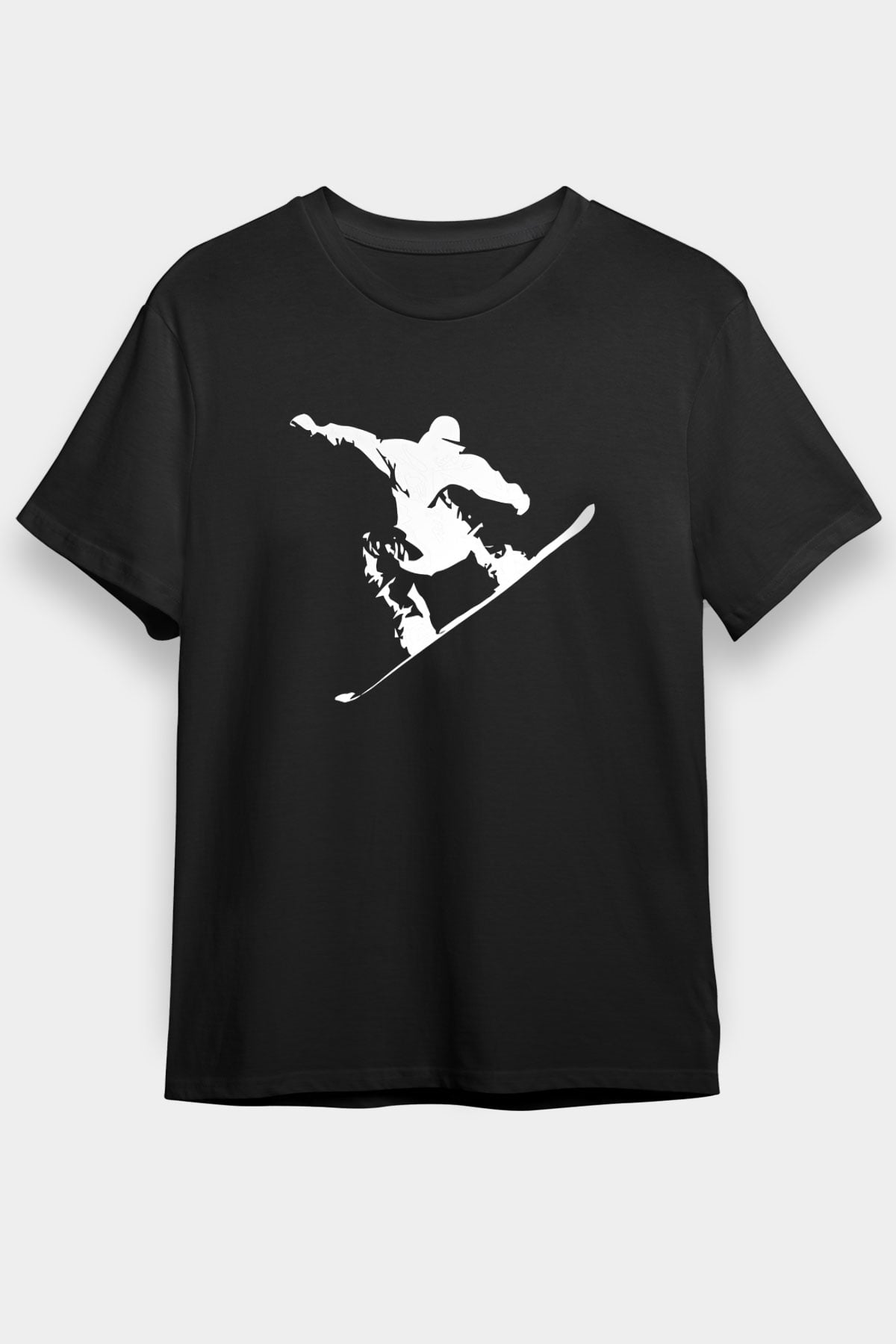 Snowboarding Baskılı Unisex Siyah Tişört - Tshirt