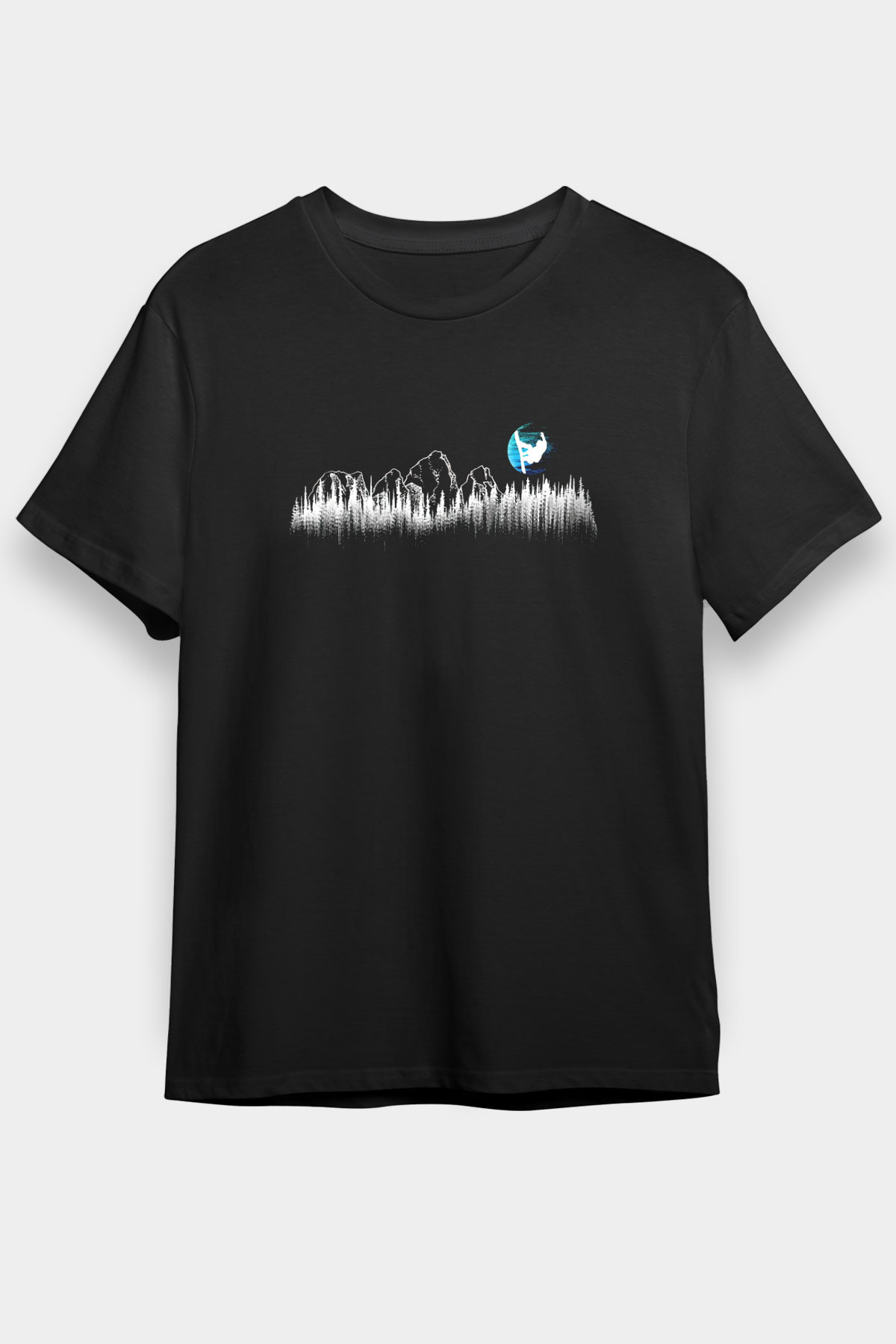 Snowboarding Baskılı Unisex Siyah Tişört - Tshirt