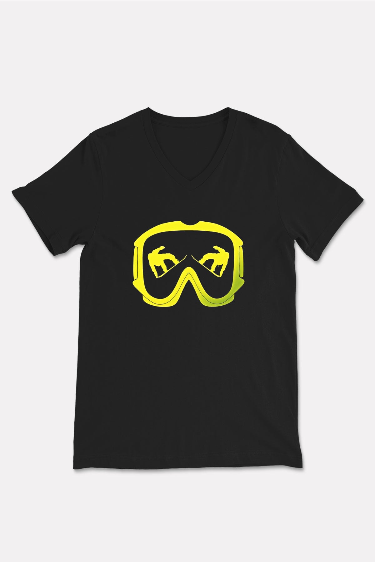Snowboarding Baskılı Unisex Siyah V Yaka Tişört