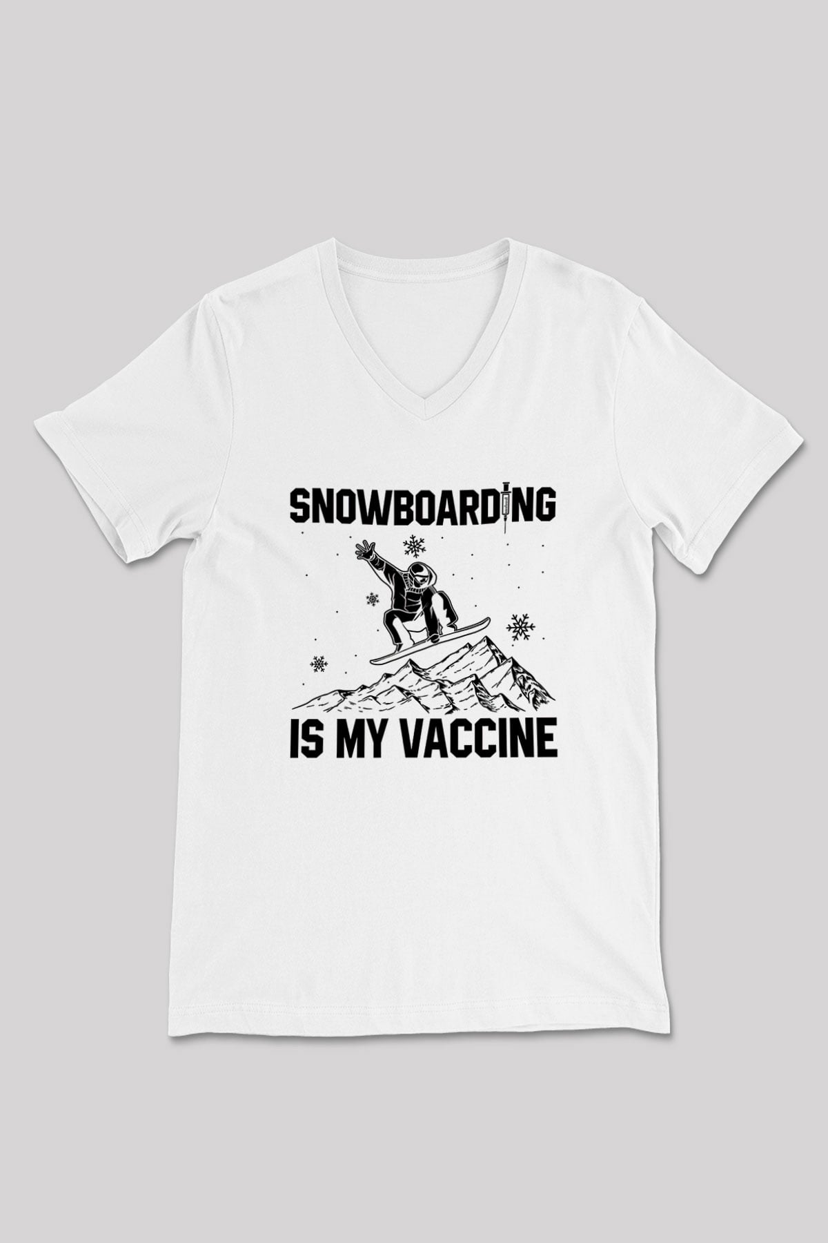 Snowboarding Baskılı Unisex V Yaka Tişört - Tshirt