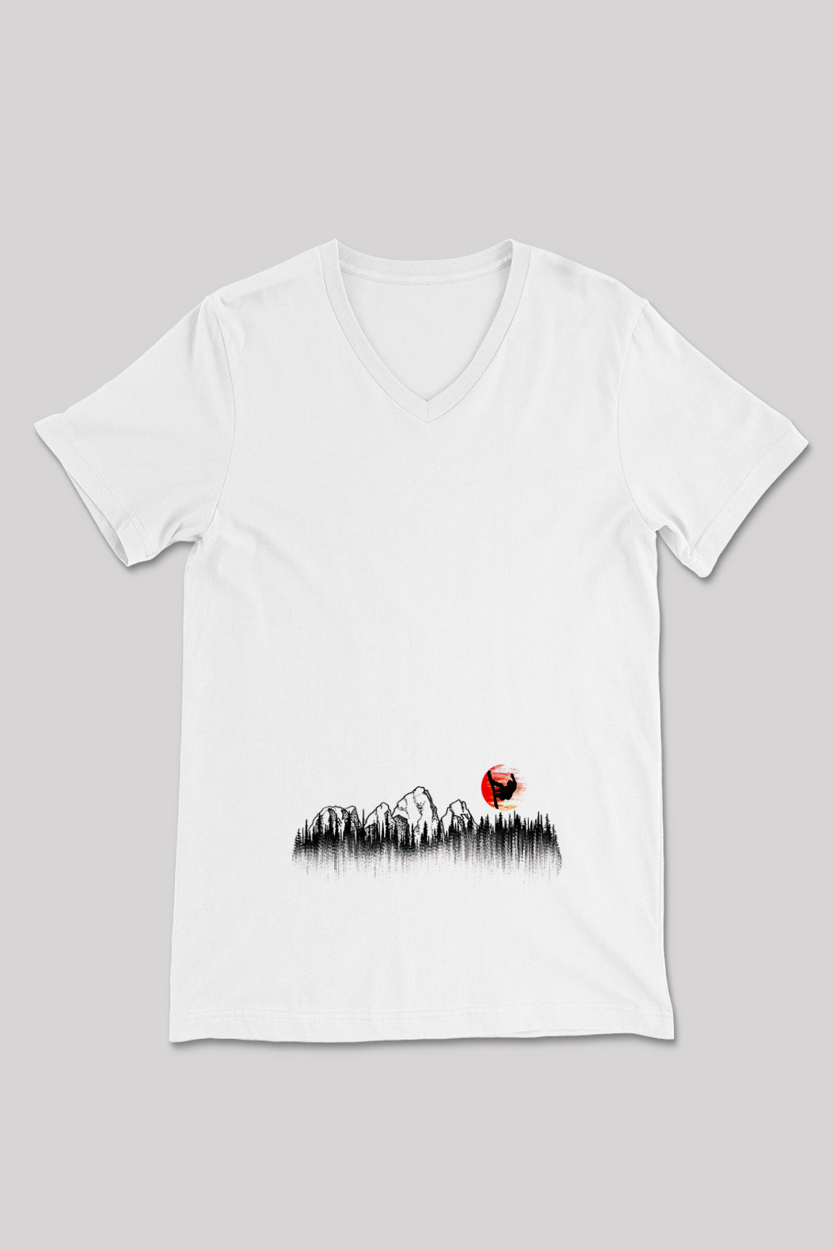 Snowboarding Baskılı Unisex V Yaka Tişört - Tshirt