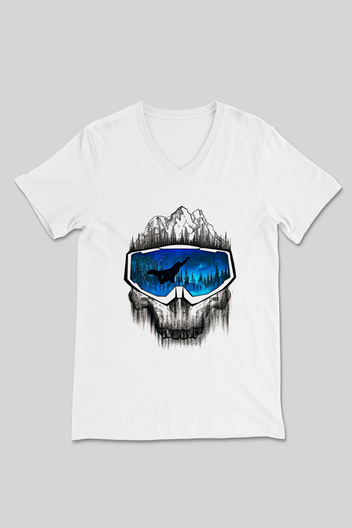 Snowboarding Baskılı Unisex V Yaka Tişört - Tshirt