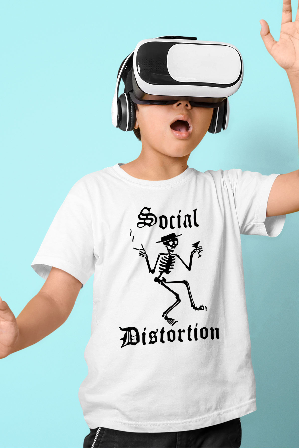 Social Distortion Baskılı Beyaz Unisex Çocuk Tişört
