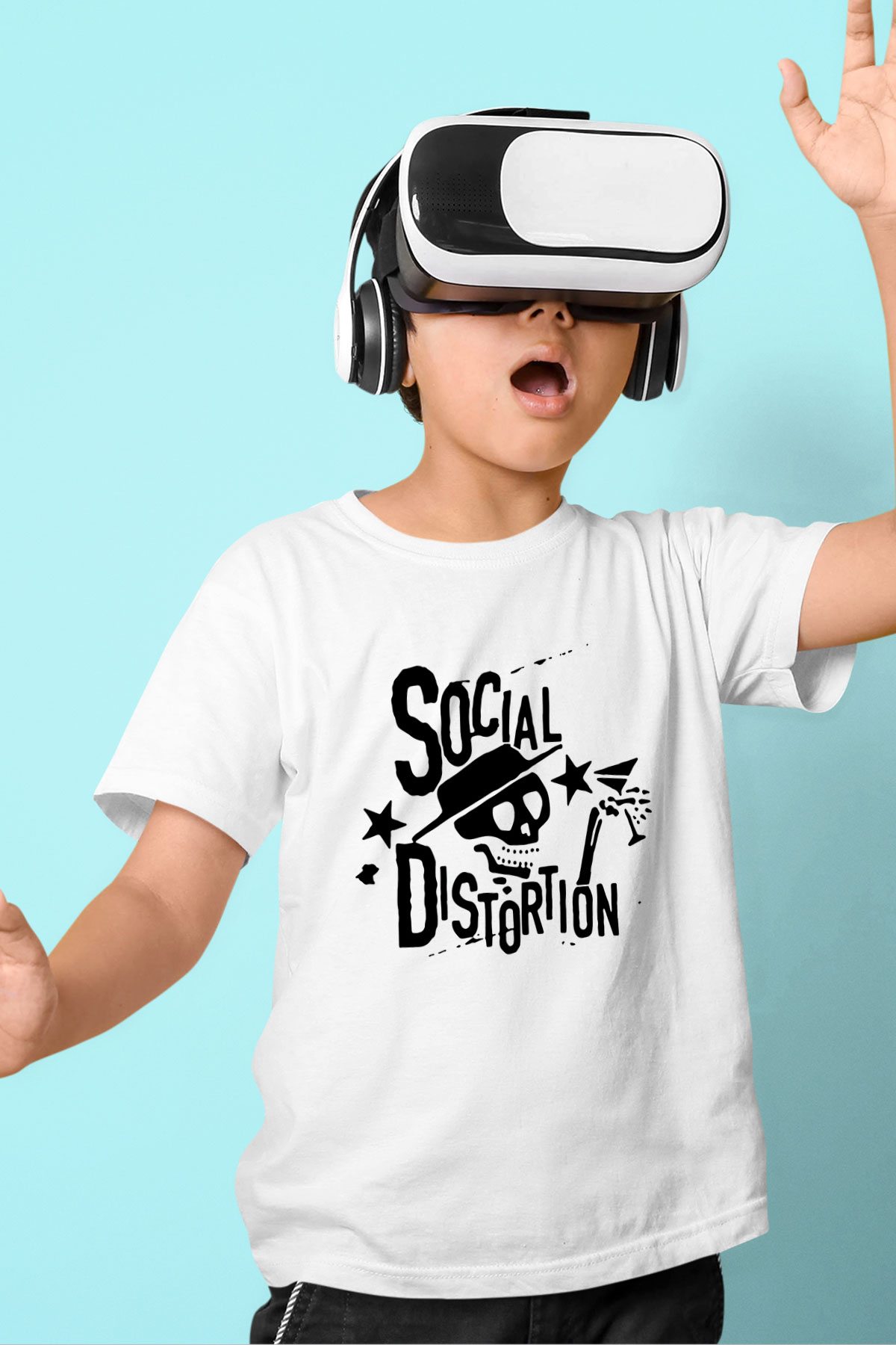 Social Distortion Baskılı Beyaz Unisex Çocuk Tişört