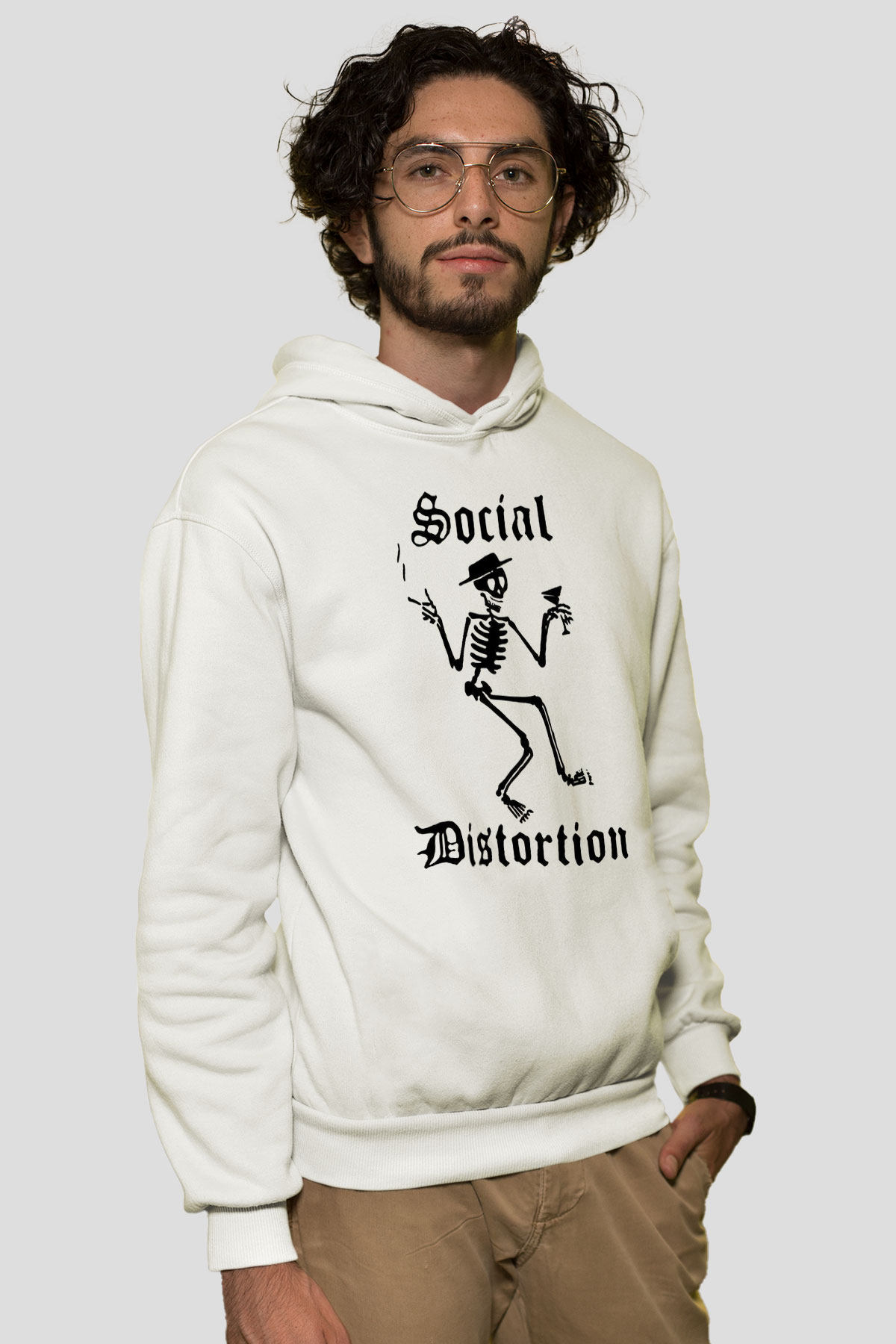 Social Distortion Beyaz Unisex Kapşonlu Sweatshirt
