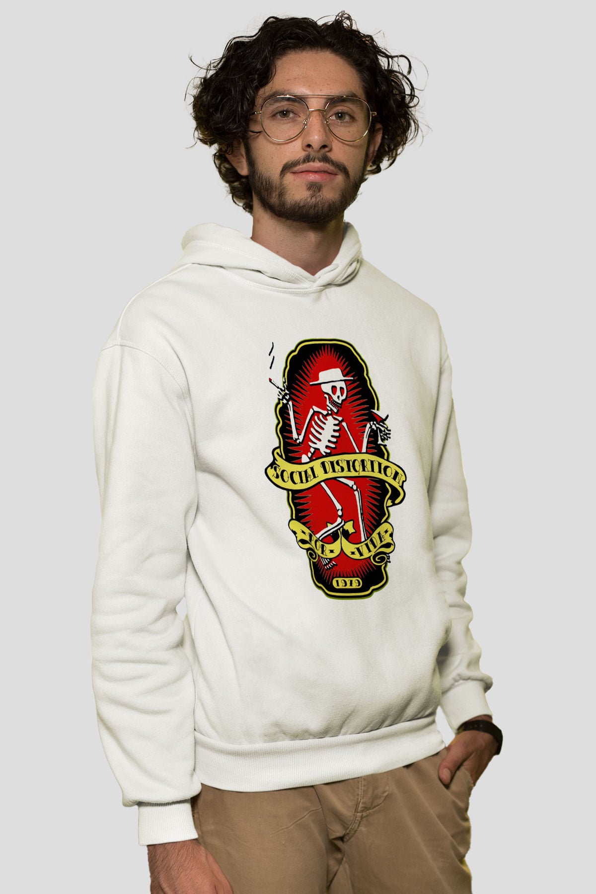 Social Distortion Beyaz Unisex Kapşonlu Sweatshirt