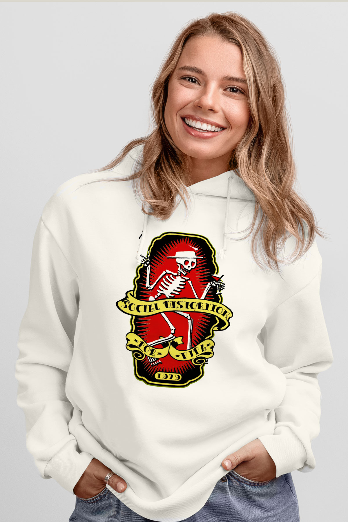 Social Distortion Beyaz Unisex Kapşonlu Sweatshirt