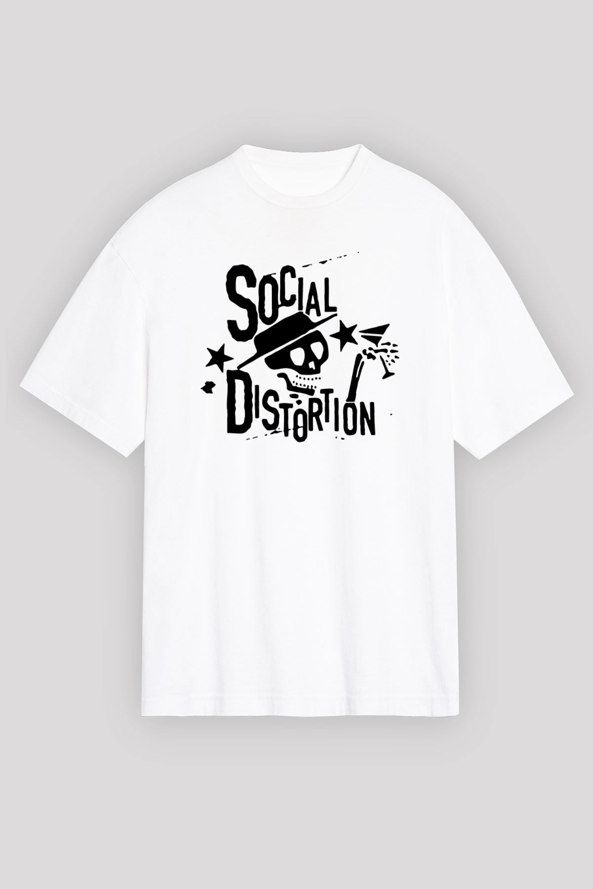 Social Distortion Beyaz Unisex Oversize Tişört T-Shirt - Oversize Tişört Fabrikası