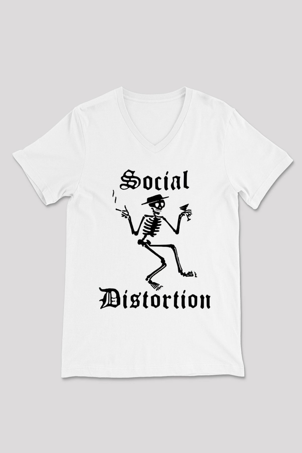 Social Distortion Beyaz Unisex V Yaka Tişört T-Shirt - V Yaka Tişört Fabrikası