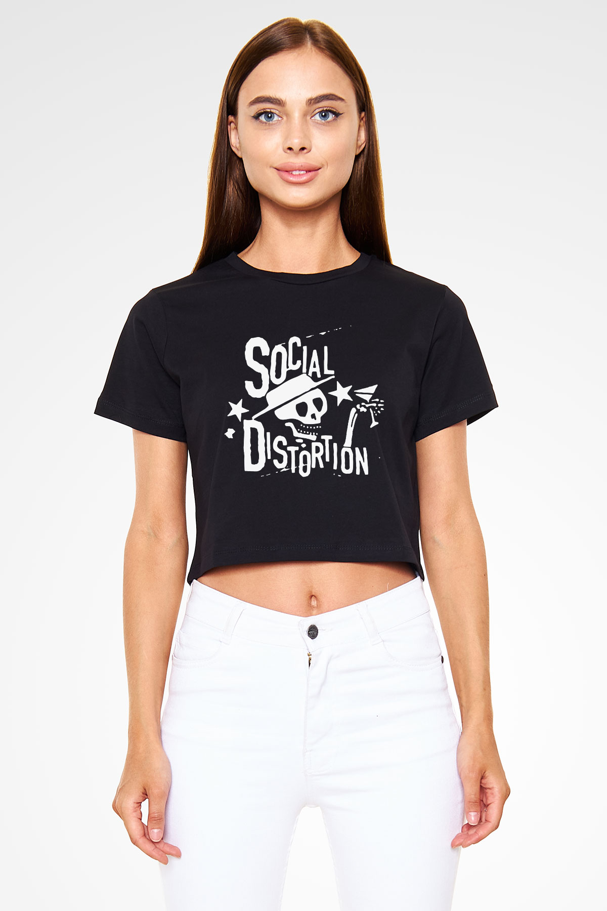 Social Distortion Siyah Crop Top Tişört