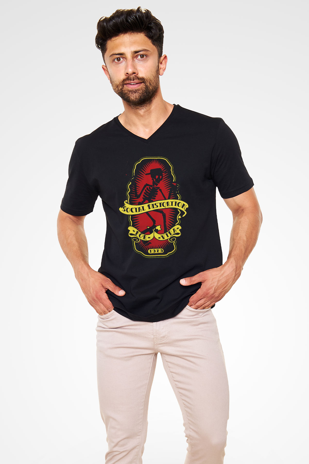 Social Distortion Siyah Unisex V Yaka Tişört T-Shirt