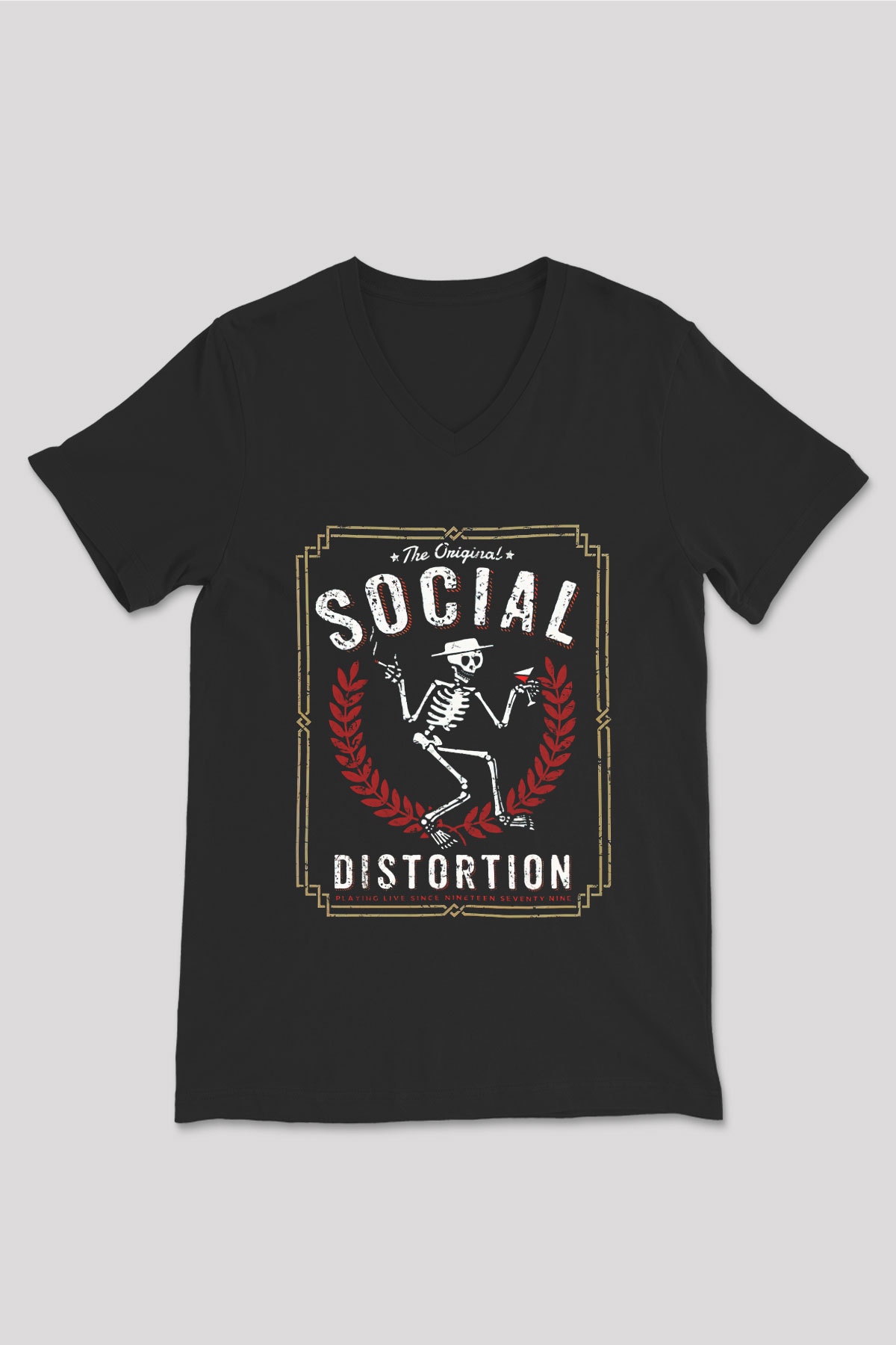 Social Distortion Siyah Unisex V Yaka Tişört T-Shirt