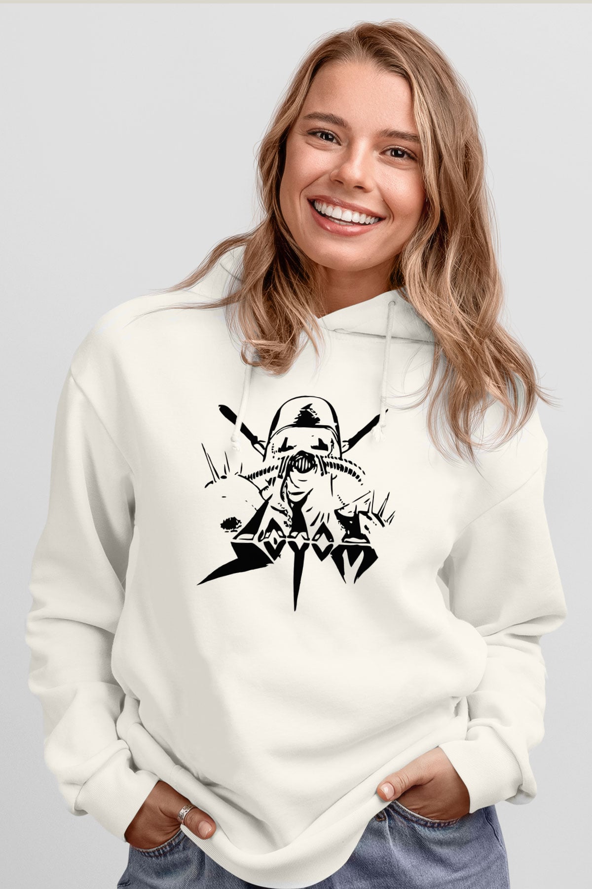 Sodom Beyaz Unisex Kapşonlu Sweatshirt