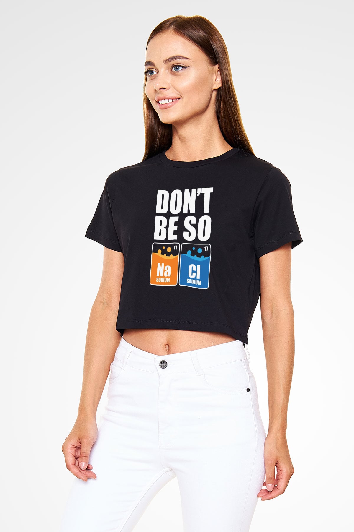 Sodyum Klor Baskılı Crop Top Kadın Tİşört - Tshirt