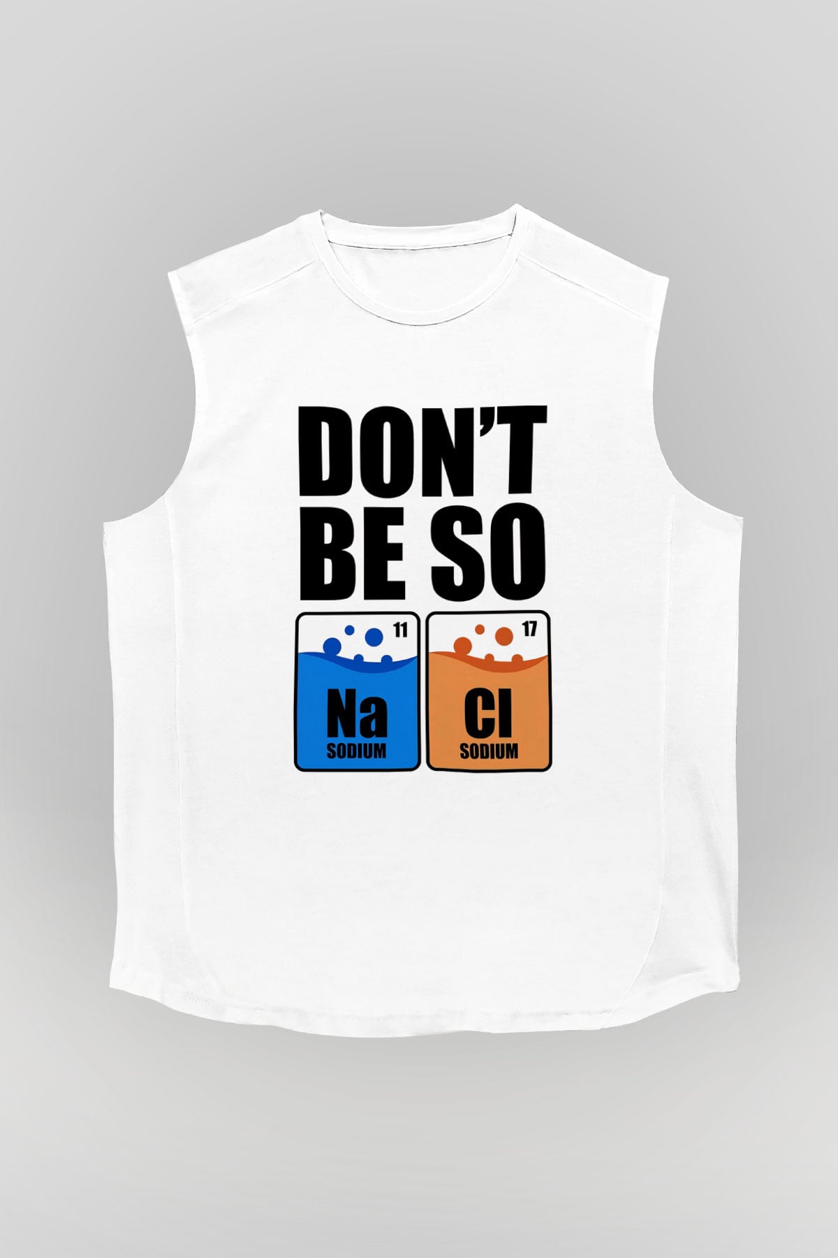 Sodyum Klor Baskılı Unisex Kolsuz Beyaz Tişört - Tshirt