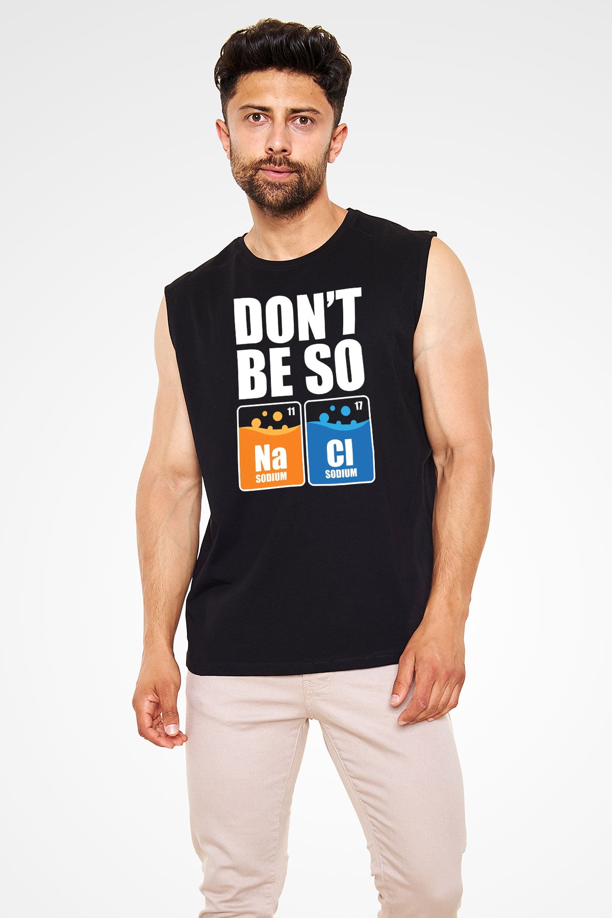 Sodyum Klor Baskılı Unisex Kolsuz Siyah Tişört - Tshirt
