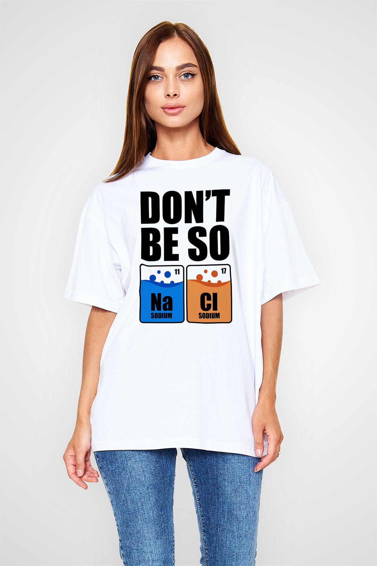 Sodyum Klor Baskılı Unisex Oversize Beyaz Tişört - Tshirt