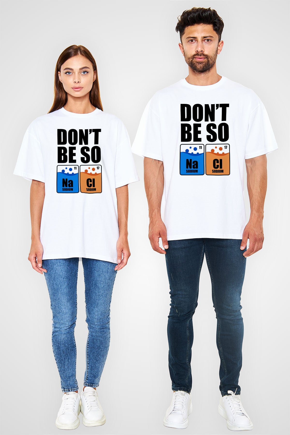 Sodyum Klor Baskılı Unisex Oversize Beyaz Tişört - Tshirt