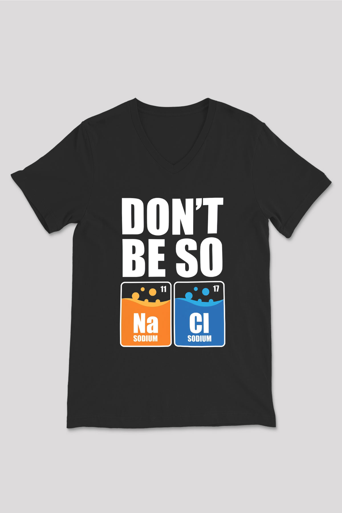 Sodyum Klor Baskılı Unisex V Yaka Siyah Tİşört - Tshirt