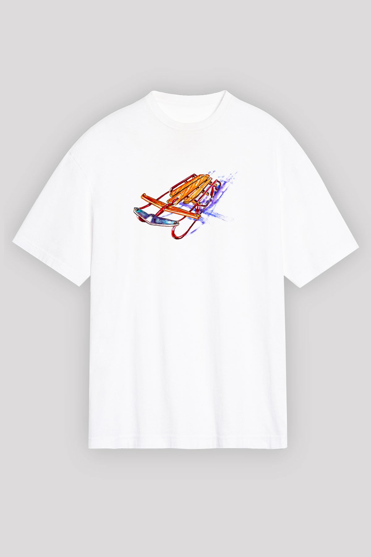 Sokak Kızağı Baskılı Unisex Beyaz Oversize Tişört - Tshirt