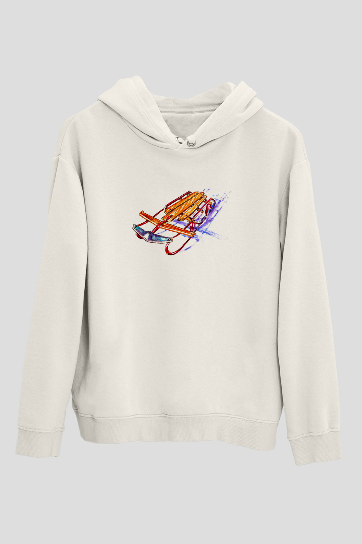 Sokak Kızağı Baskılı Unisex Ekru Hoodie