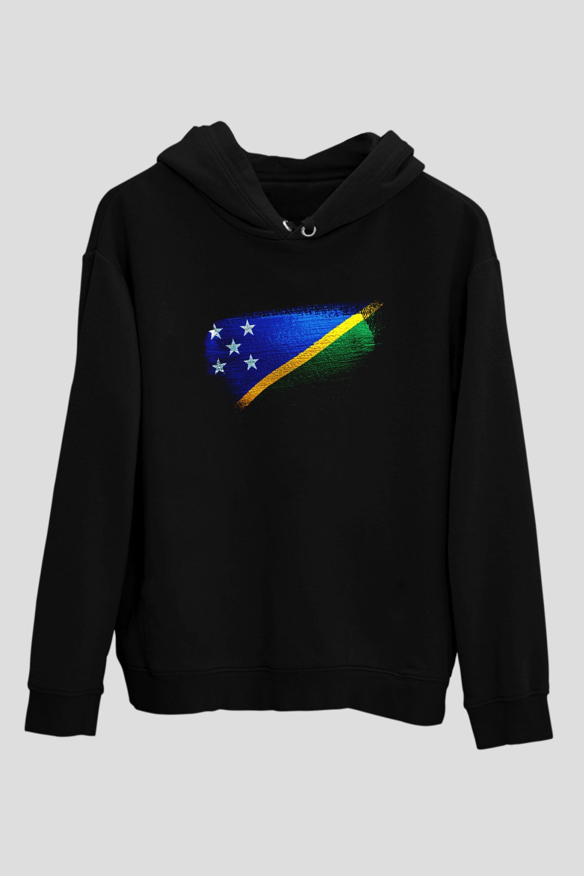 Solomon Adaları - Solomon İslands Bayrağı Baskılı Unisex Siyah Kapüşonlu Sweatshirt