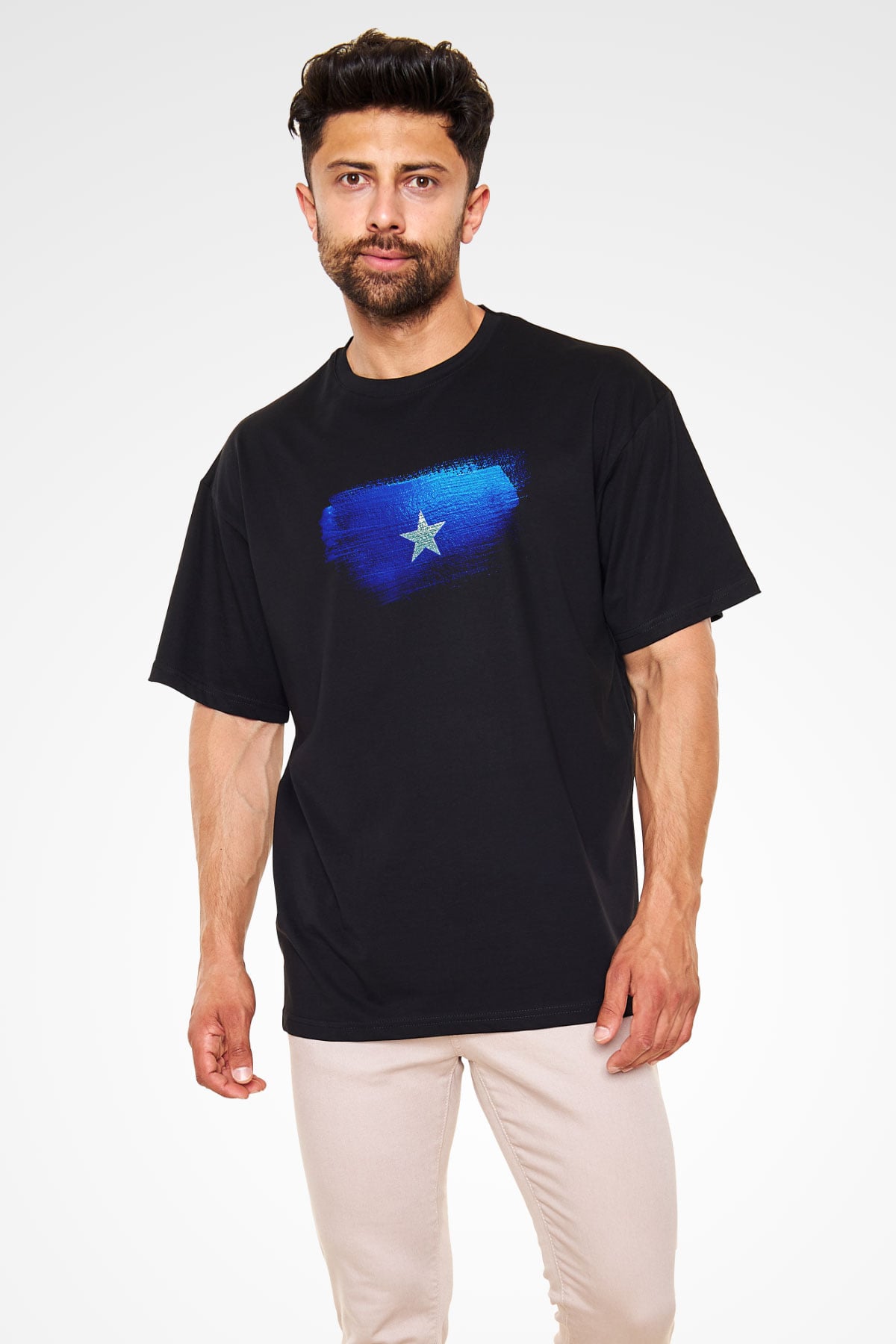 Somali - Somalia Bayrağı Baskılı Unisex Siyah Oversize Tişört