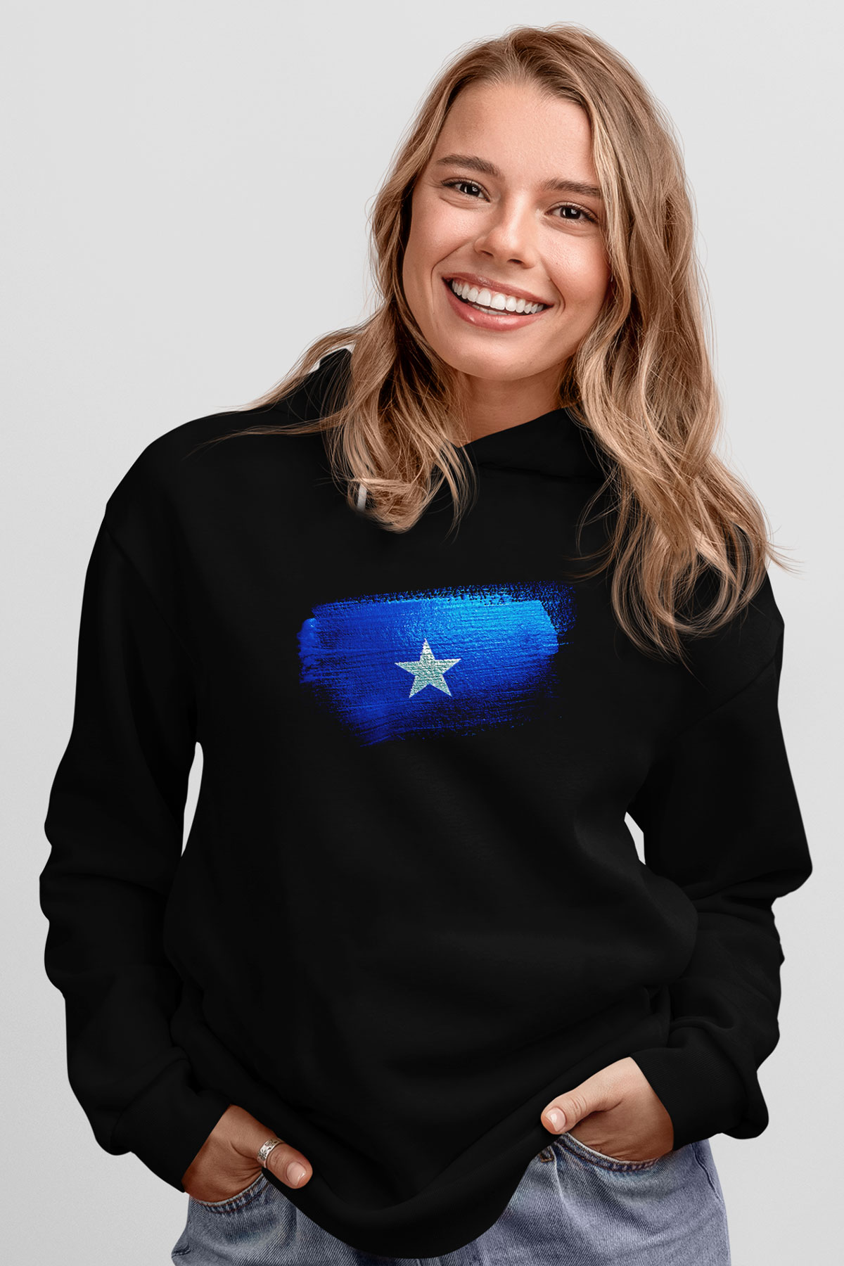 Somali - Somalia Bayrağı Baskılı Unisex Siyah Kapüşonlu Sweatshirt